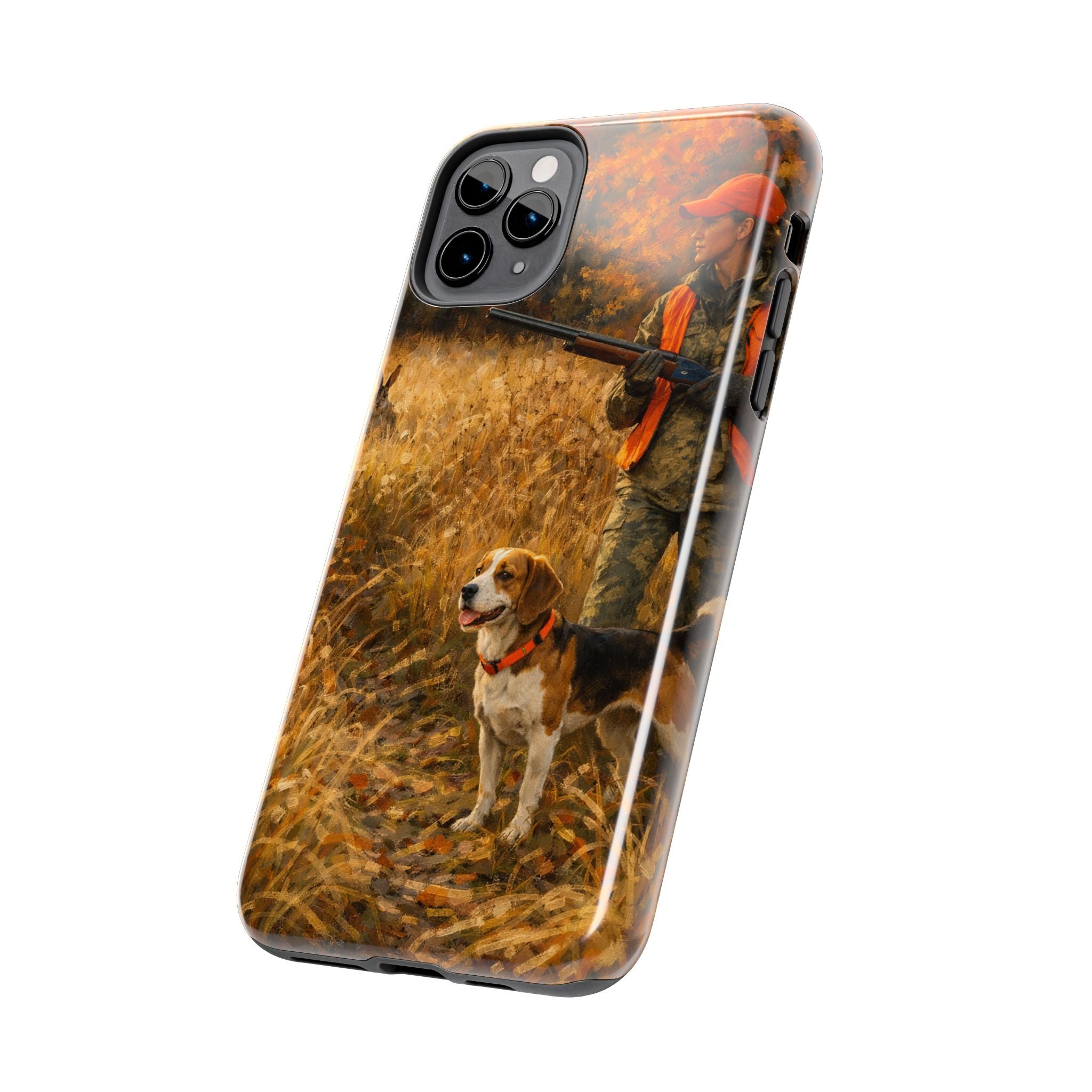 Hunting Scene Tough Phone Case — Hunter & Beagle Autumn Field Protective Cover