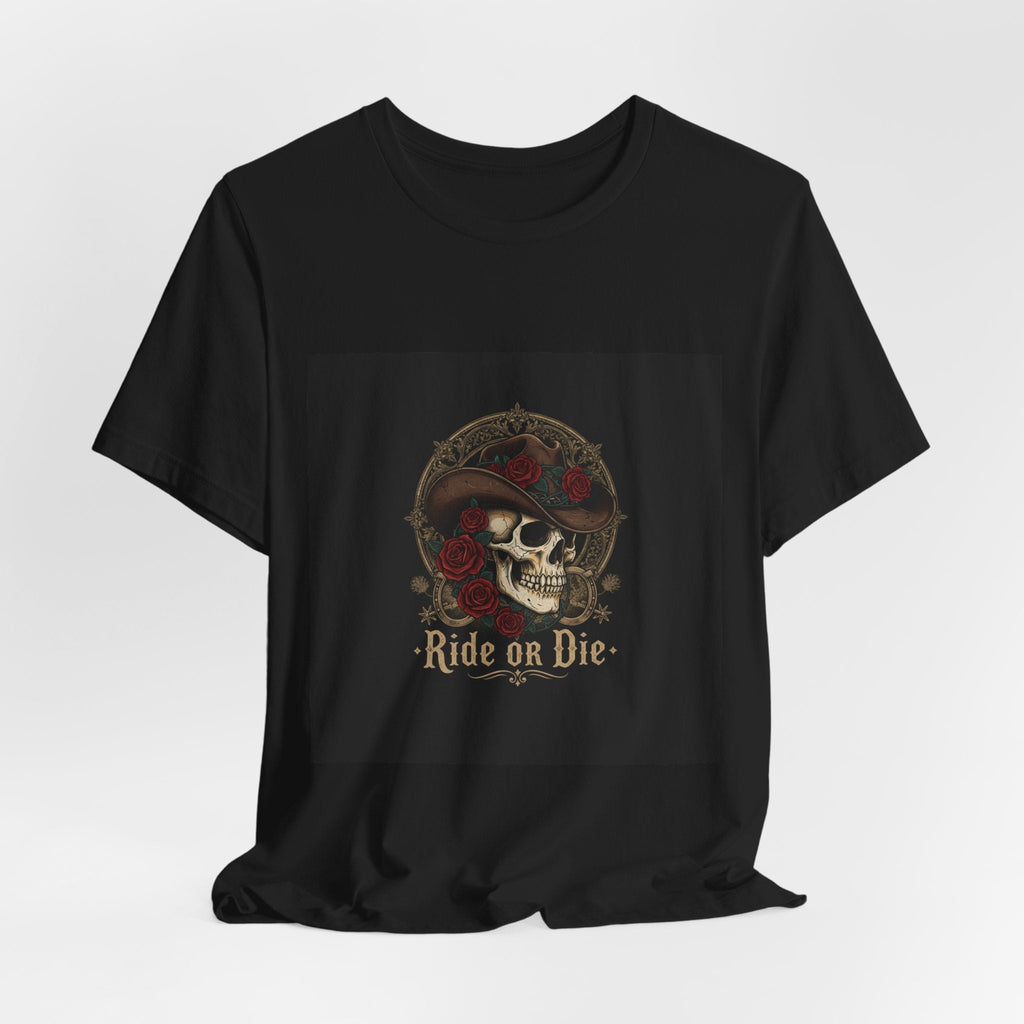 Ride or Die Skull Cowboy Tee | western skull art, gothic Americana