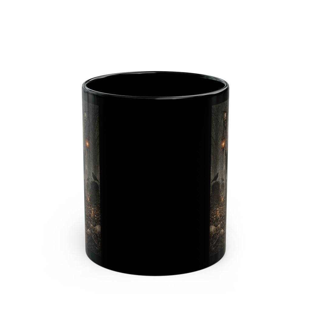 Bone Collector Grim Reaper Dark Fantasy Black Mug — Gothic Necromancer Illustration (11oz/15oz)
