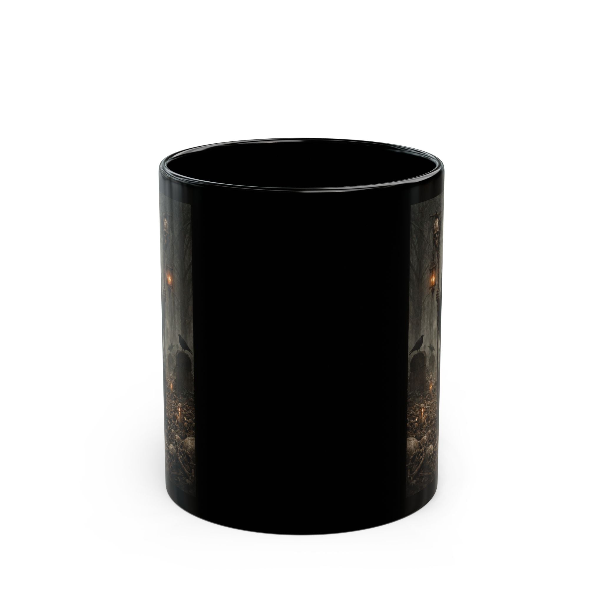 Bone Collector Grim Reaper Dark Fantasy Black Mug — Gothic Necromancer Illustration (11oz/15oz)