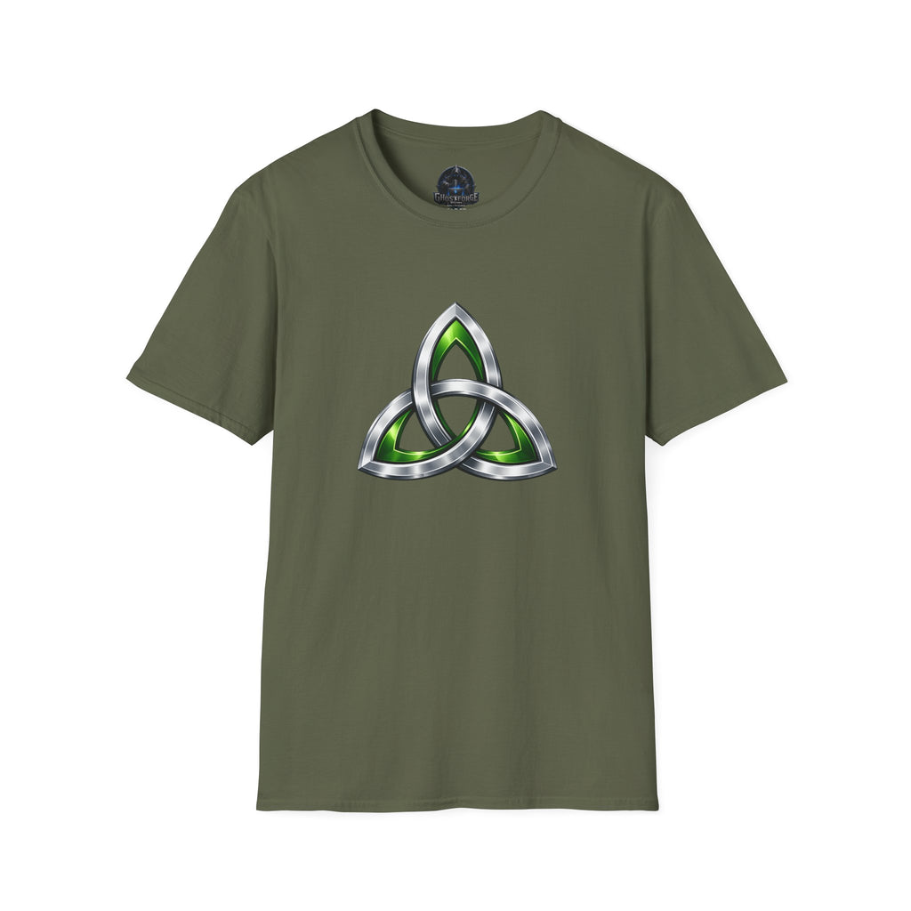 Celtic Trinity Knot T-Shirt — Metallic Green Triquetra Design