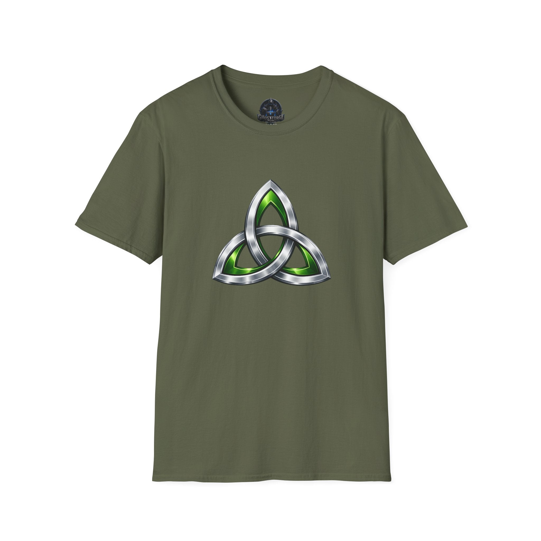 Celtic Trinity Knot T-Shirt — Metallic Green Triquetra Design