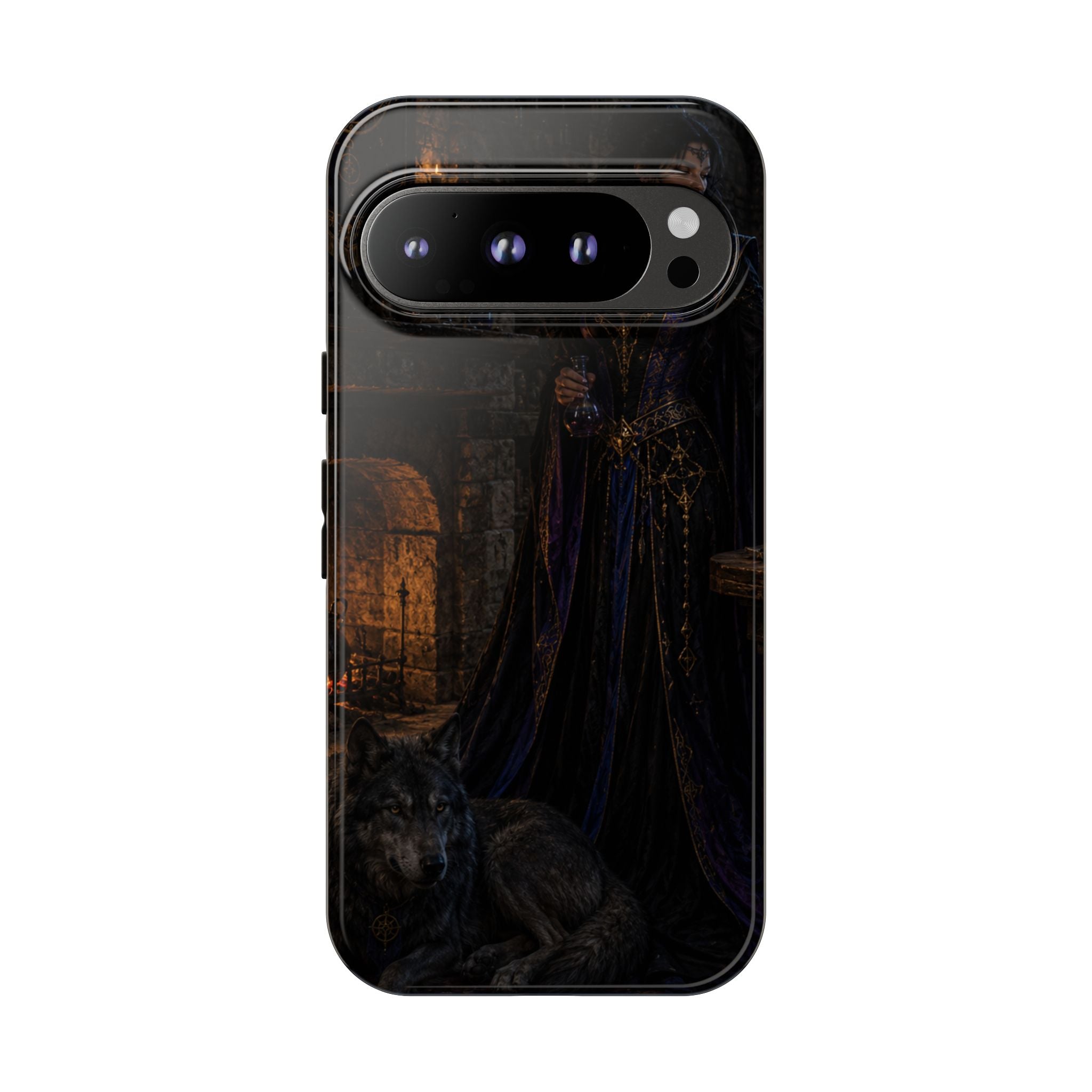 Gothic Witch Phone Case — Dark Fantasy Wolf & Fireplace Tough Case