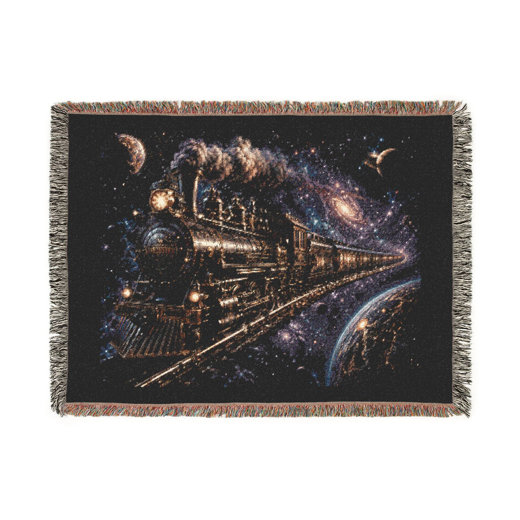Galaxy Night Train Woven Blanket — Cosmic Steam Engine Throw
