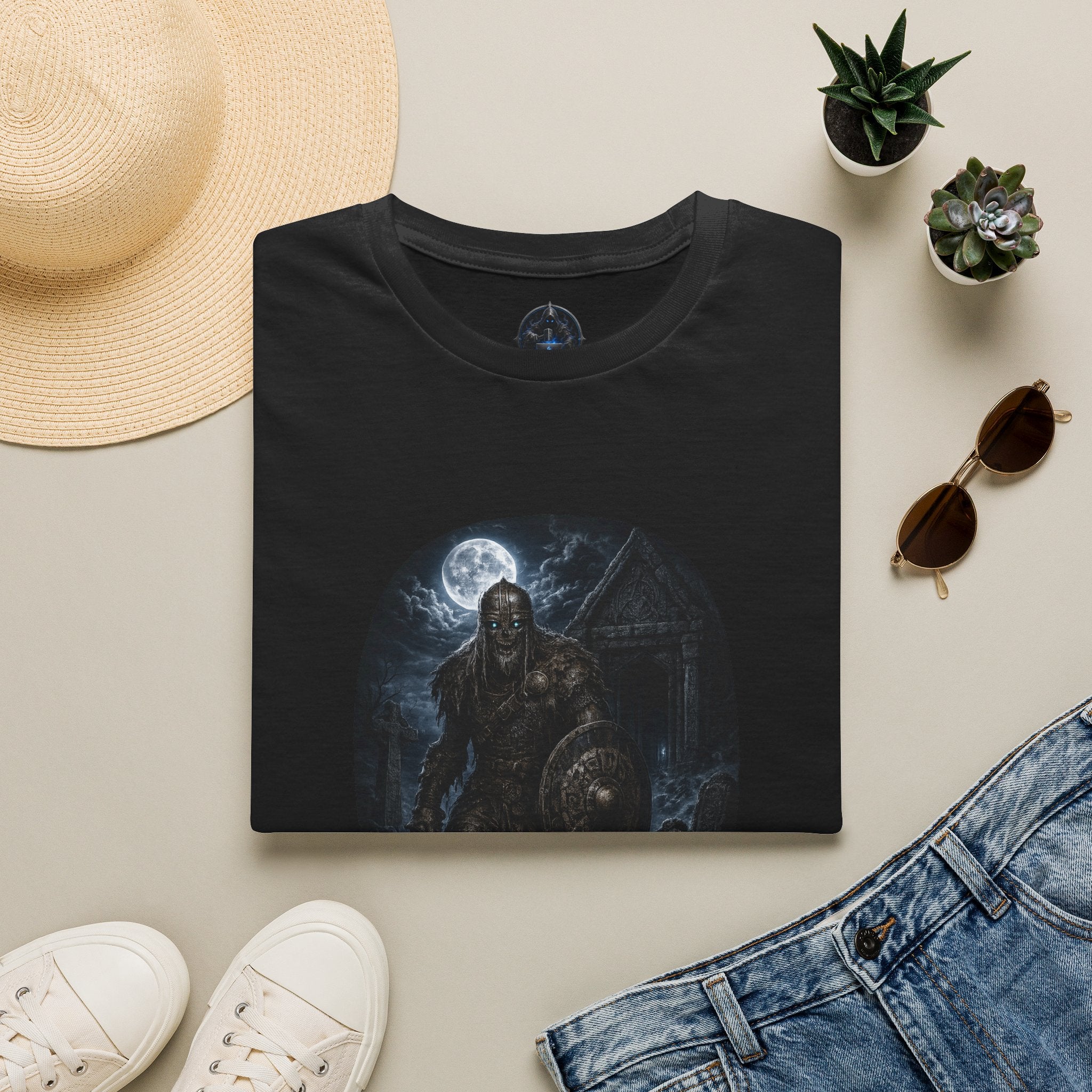 Viking Draugr Warrior Moon T-Shirt — Norse Shieldmaiden / Warrior Graphic Tee