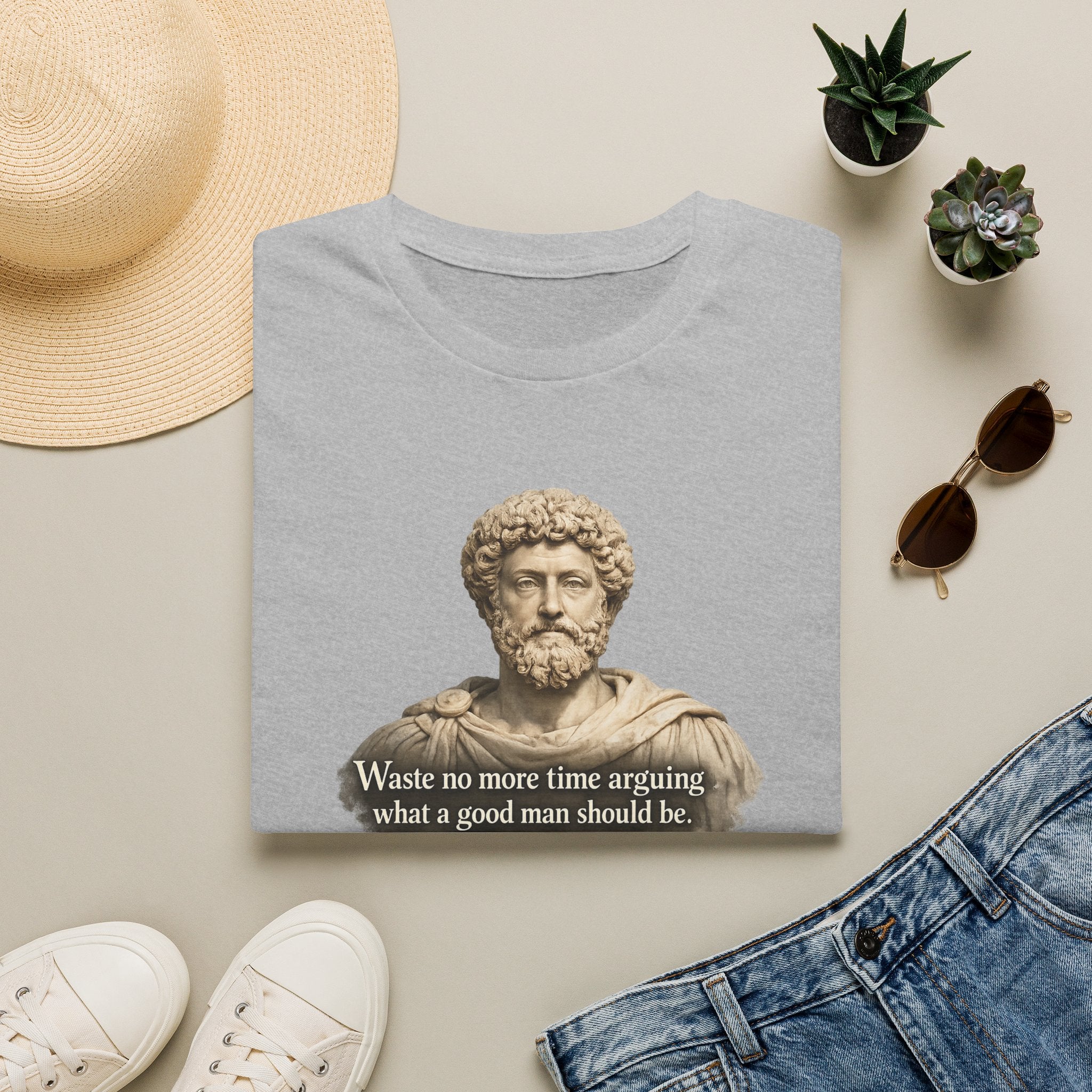 Marcus Aurelius Bust T-Shirt – “Waste No More Time Arguing” Stoic Quote Tee