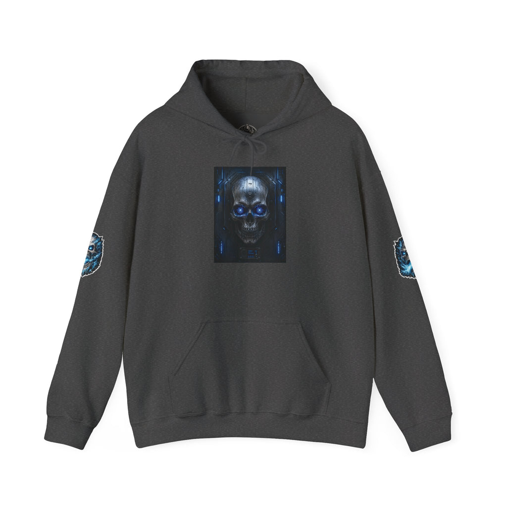 Premium Skull Hoodie — Blue Cyber Skull Graphic Pullover
