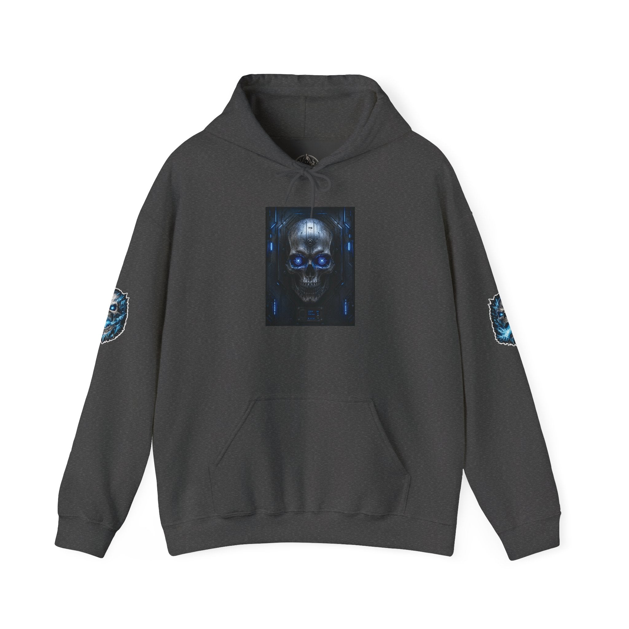 Premium Skull Hoodie — Blue Cyber Skull Graphic Pullover