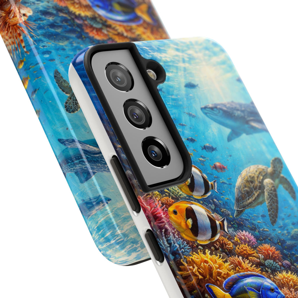 Ocean Reef Tough Phone Case — Colorful Sea Turtle & Tropical Fish Design