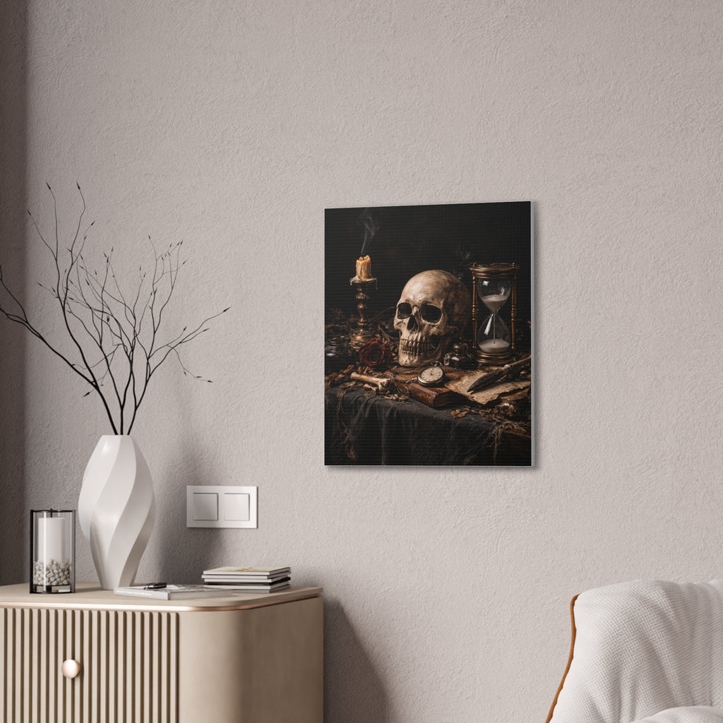 Memento Mori - Still Life Canvas — Skull, Hourglass & Candle Wall Art