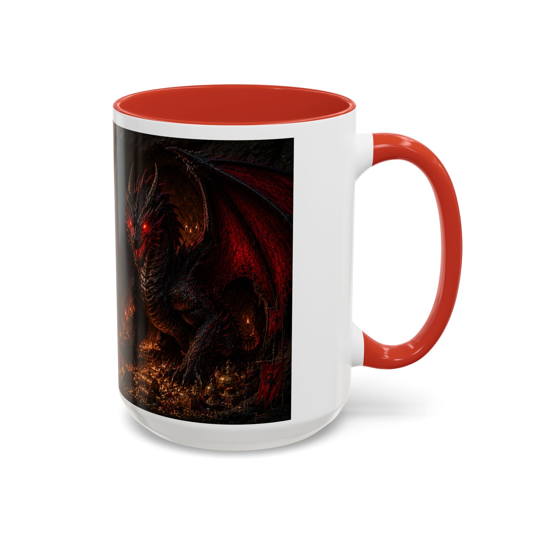 Dragon Coffee Mug — Dark Fantasy Red-Eyed Dragon Accent Mug (11/15oz)