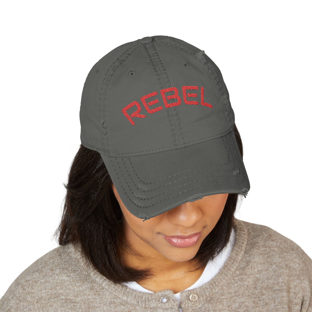 Rebel Distressed Dad Hat — Embroidered Cotton Baseball Cap
