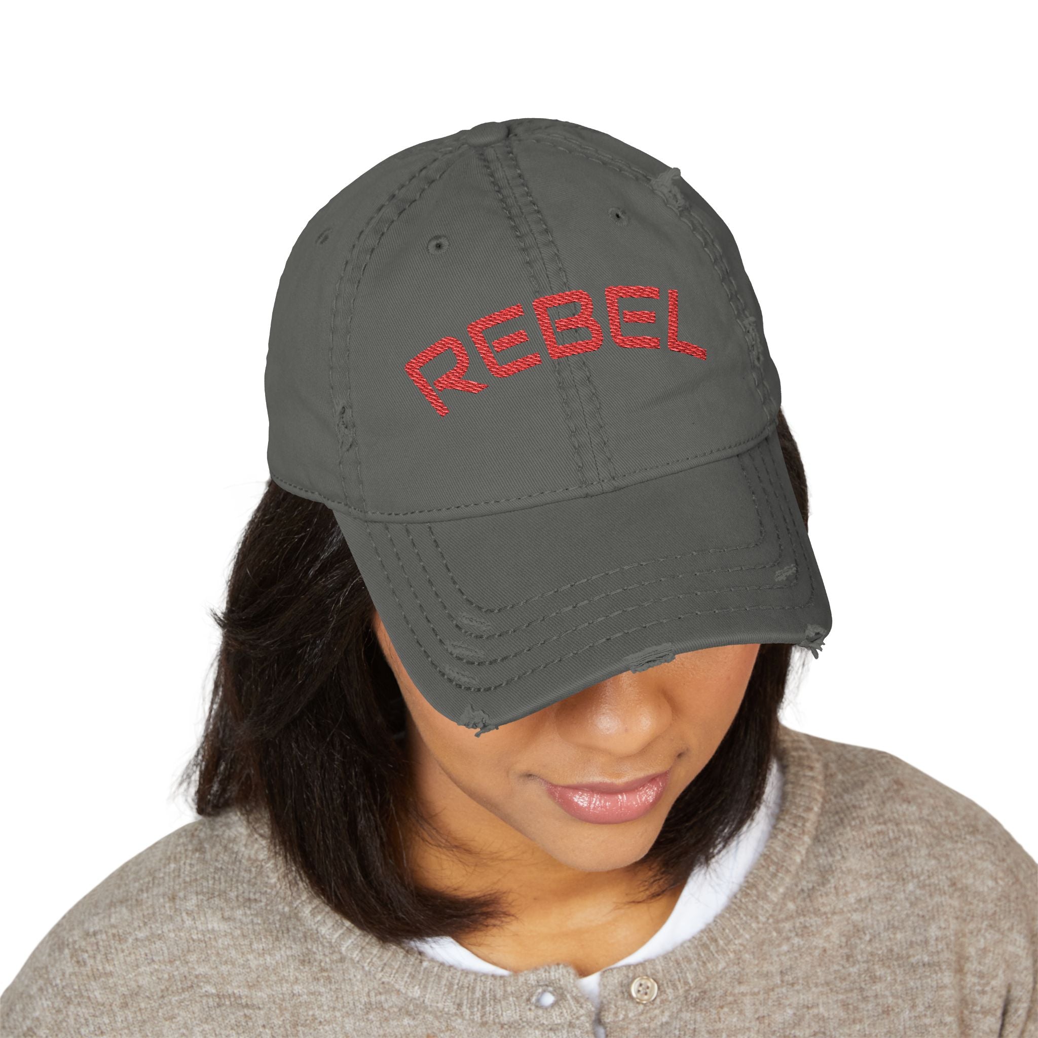 Rebel Distressed Dad Hat — Embroidered Cotton Baseball Cap