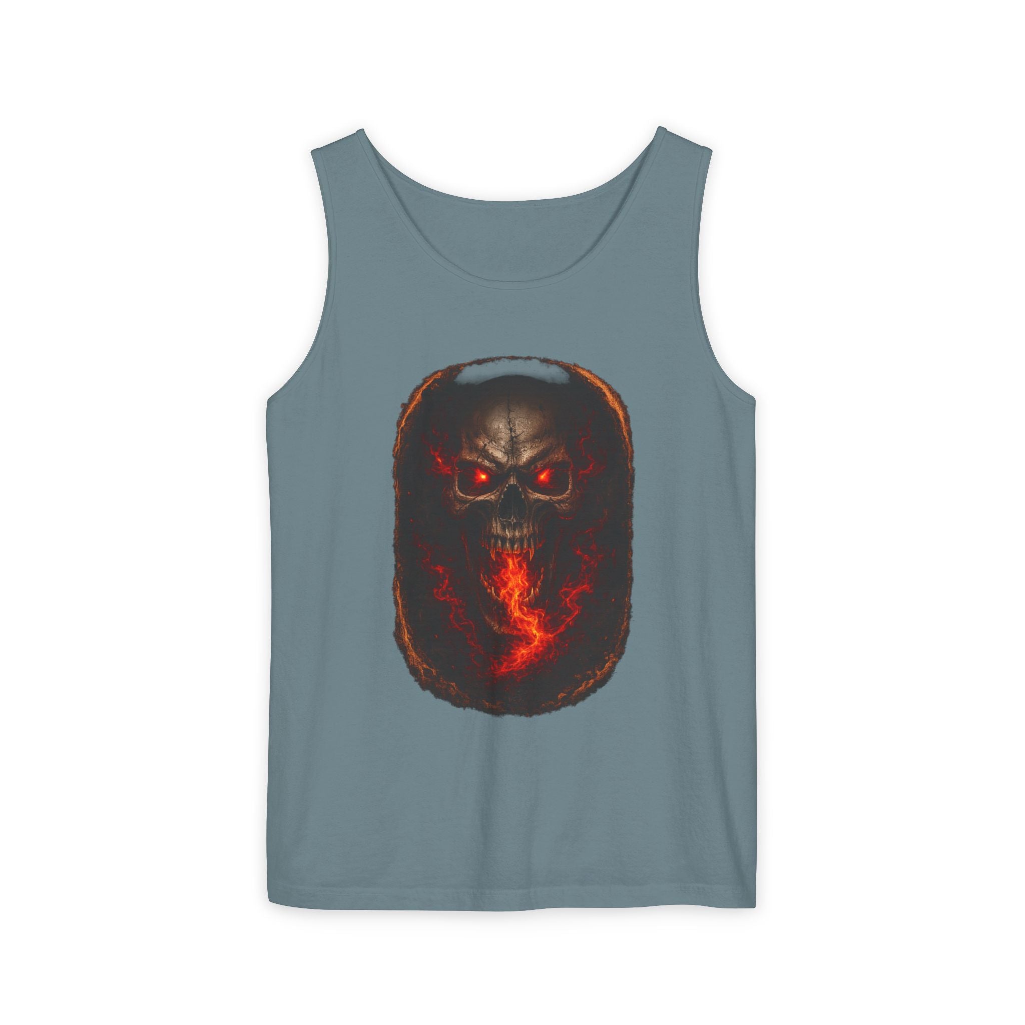 Demon Skull Flame Tank Top — Horror Graphic Summer Tee