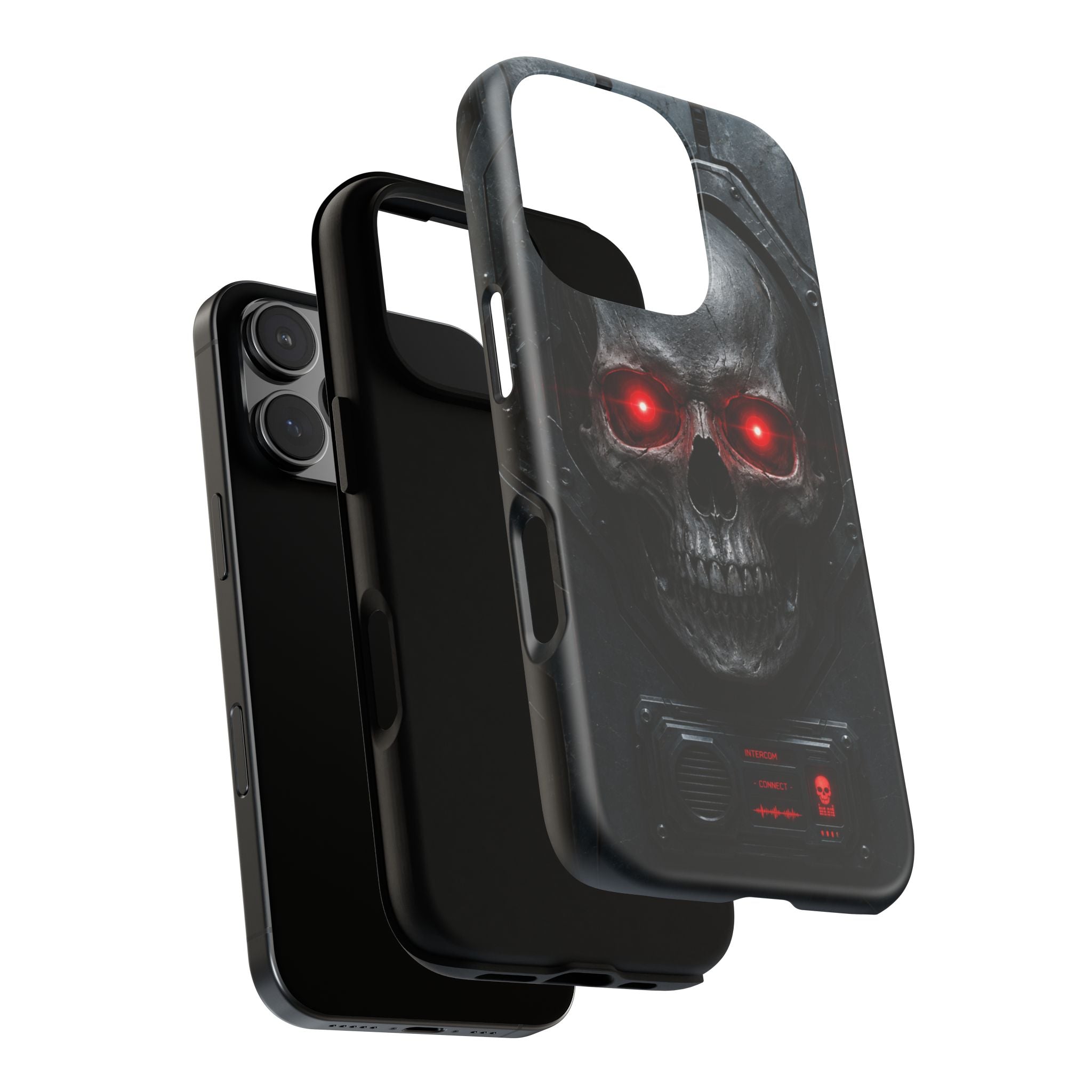 Skull Sentinel Phone Case — Red-Eyed Tactical Skull Protective Case