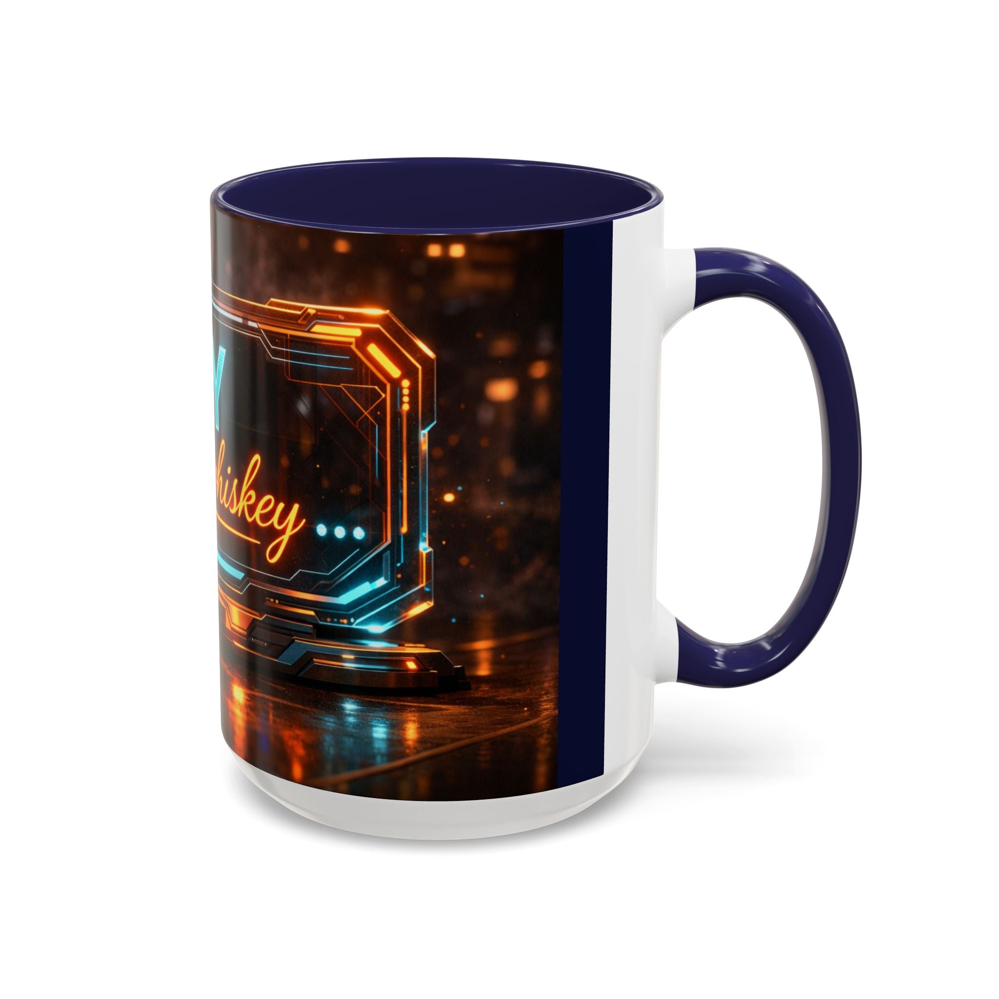 Coffee Mug — Neon Sign “May Contain Whiskey” Accent Mug (11/15 oz)