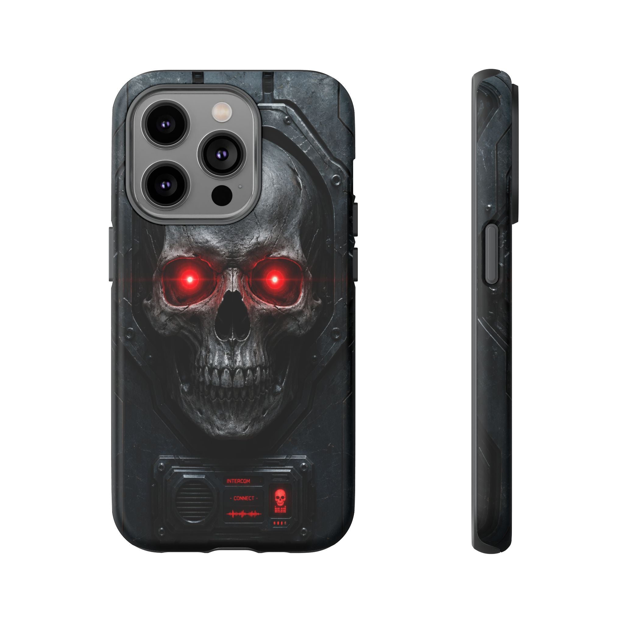 Skull Sentinel Phone Case — Red-Eyed Tactical Skull Protective Case