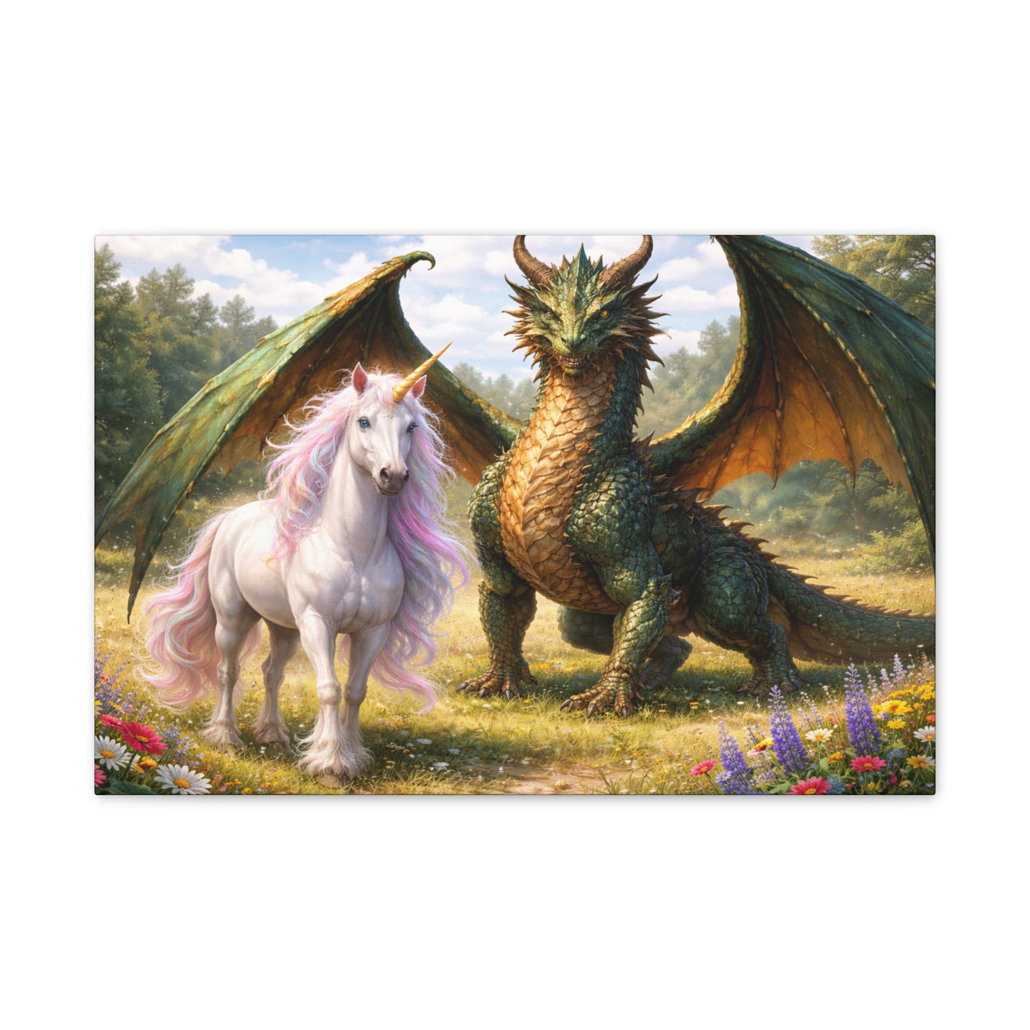Dragon and Unicorn Canvas Wall Art — Fantasy Creature Print for Nursery, Kids’ Room & Fantasy Decor
