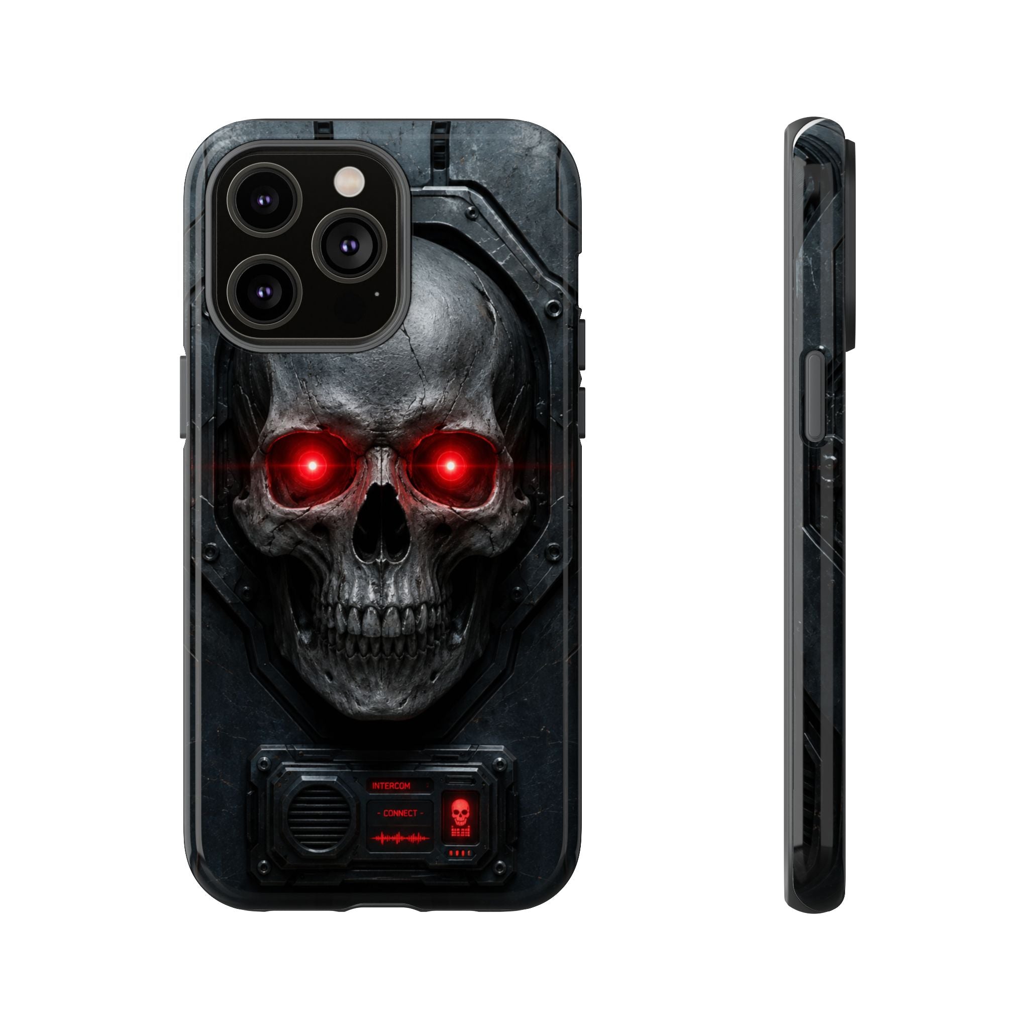 Skull Sentinel Phone Case — Red-Eyed Tactical Skull Protective Case