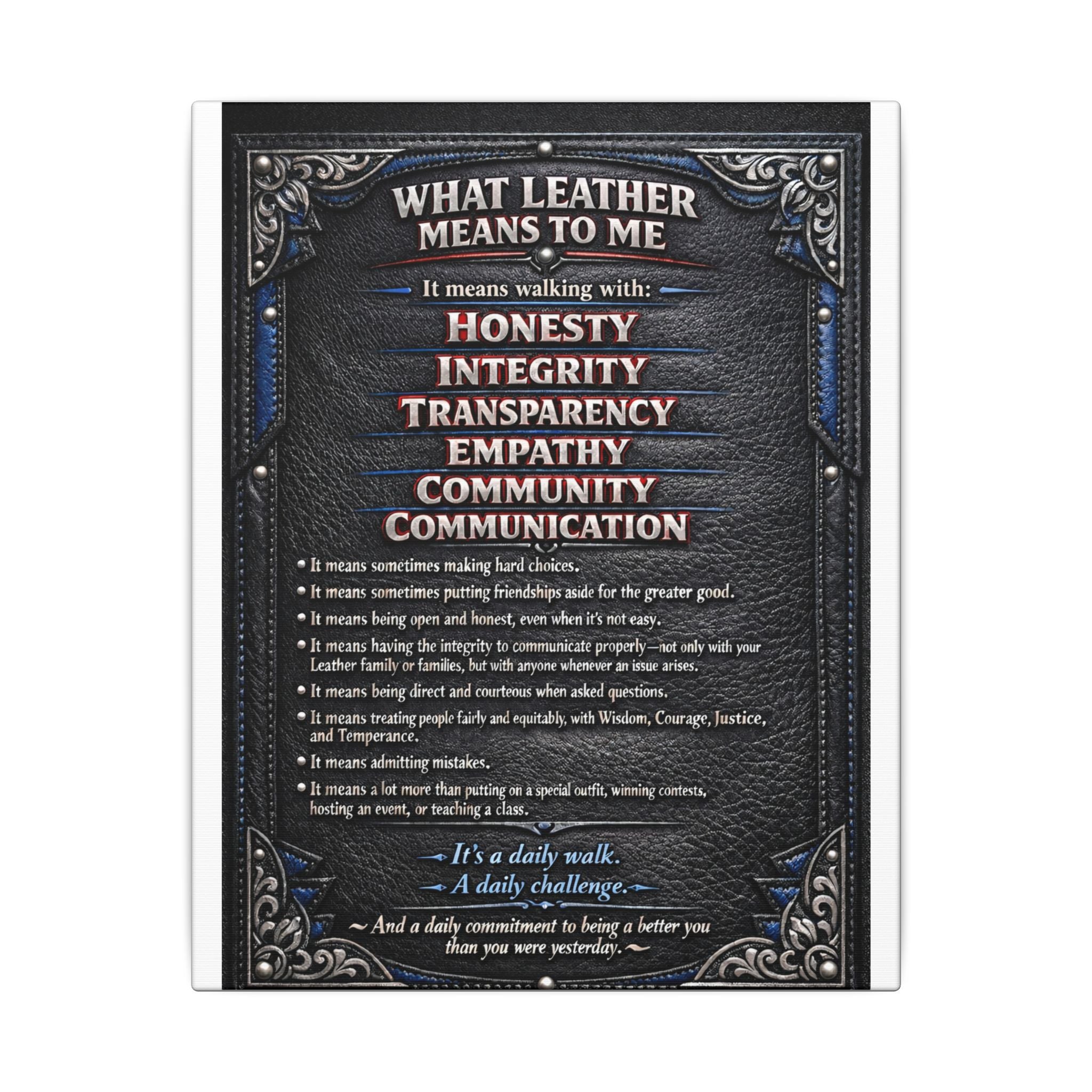 Canvas Wall Art — “What Leather Means to Me” Inspirational Thoughts