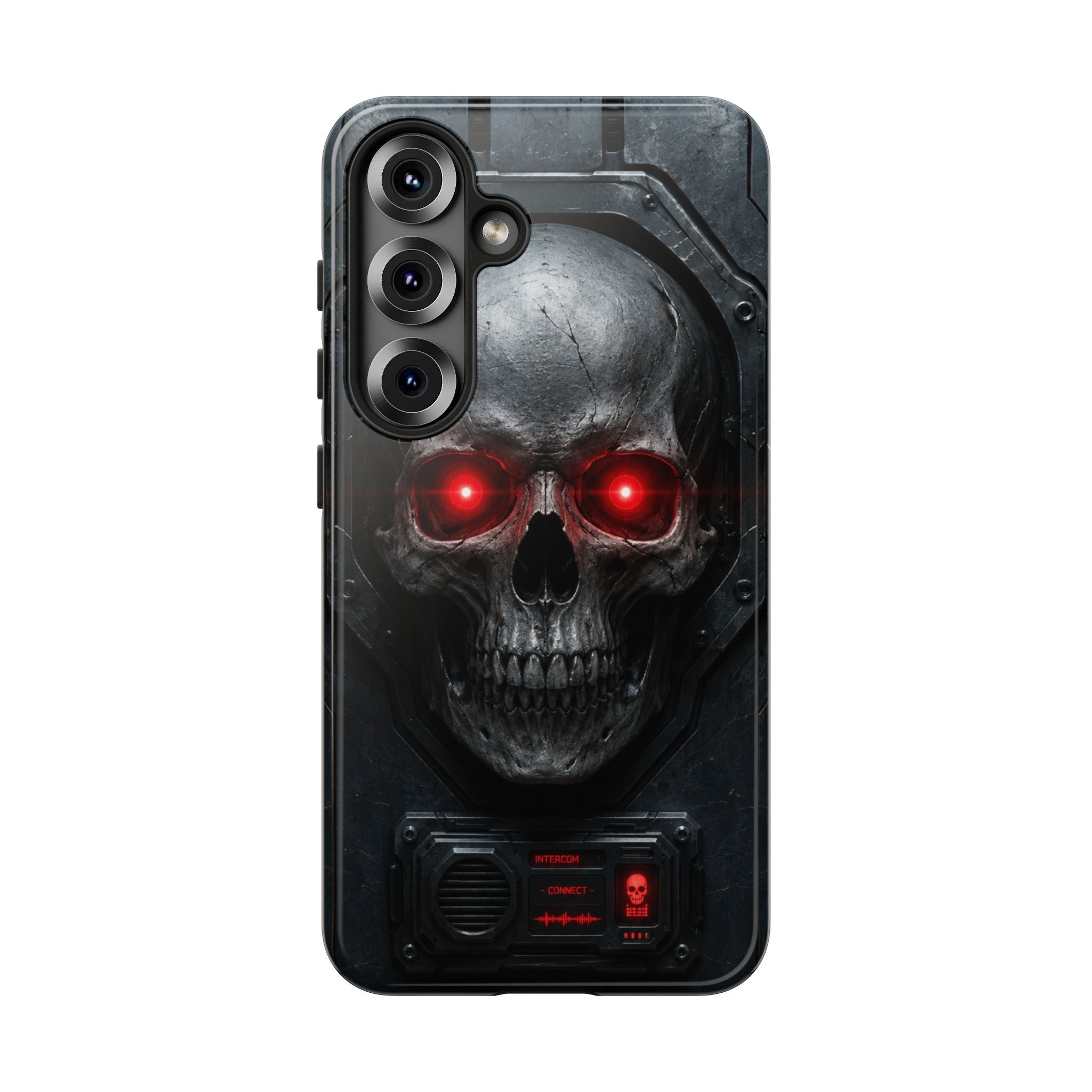 Skull Sentinel Phone Case — Red-Eyed Tactical Skull Protective Case