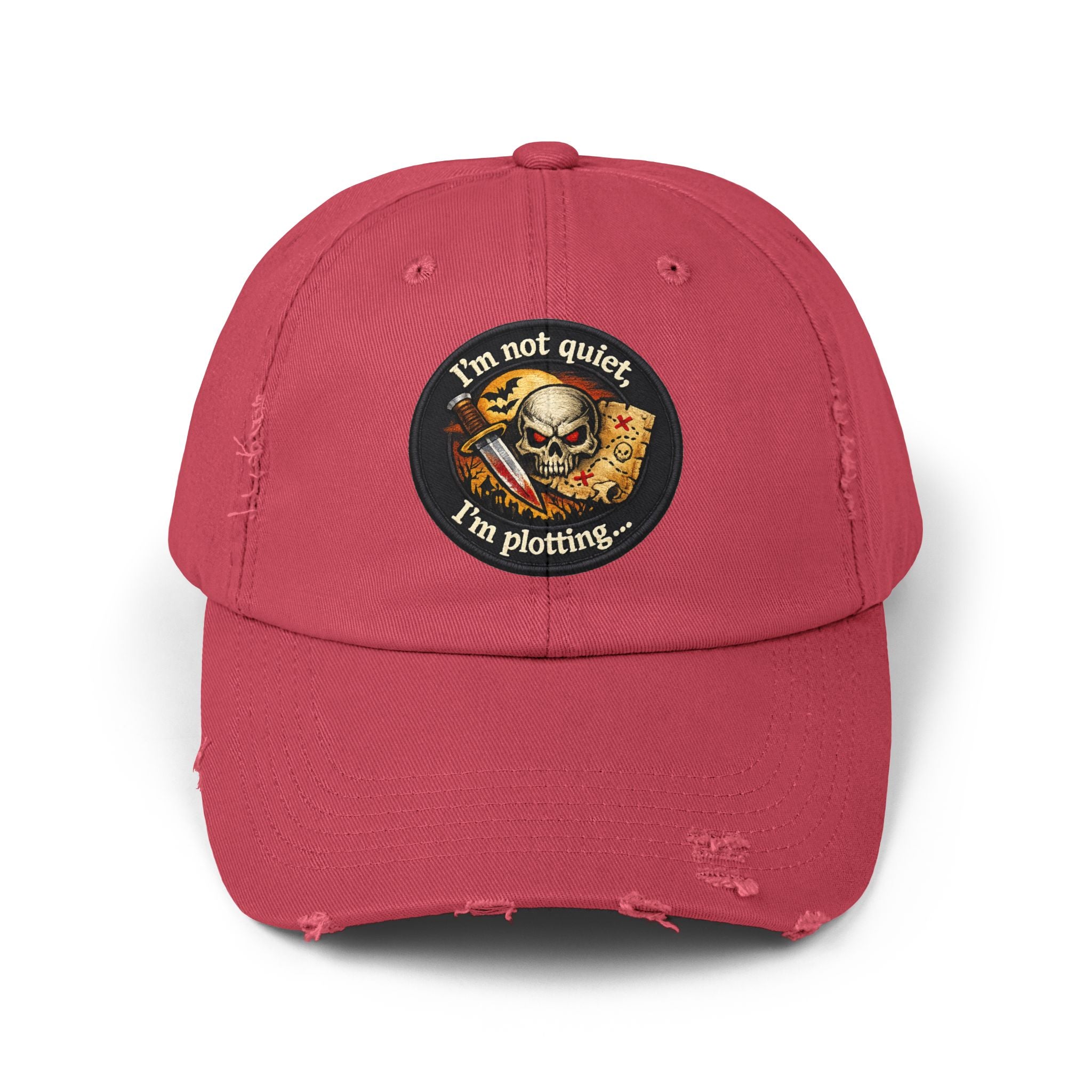 Skull & Map Distressed Cap – "I'm Not Quiet, I'm Plotting" Hat