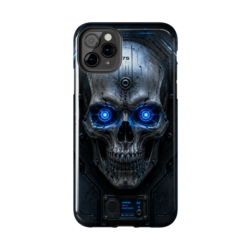 Cyber Skull Tough Phone Case — Blue LED Scary Robot Skull iPhone Case