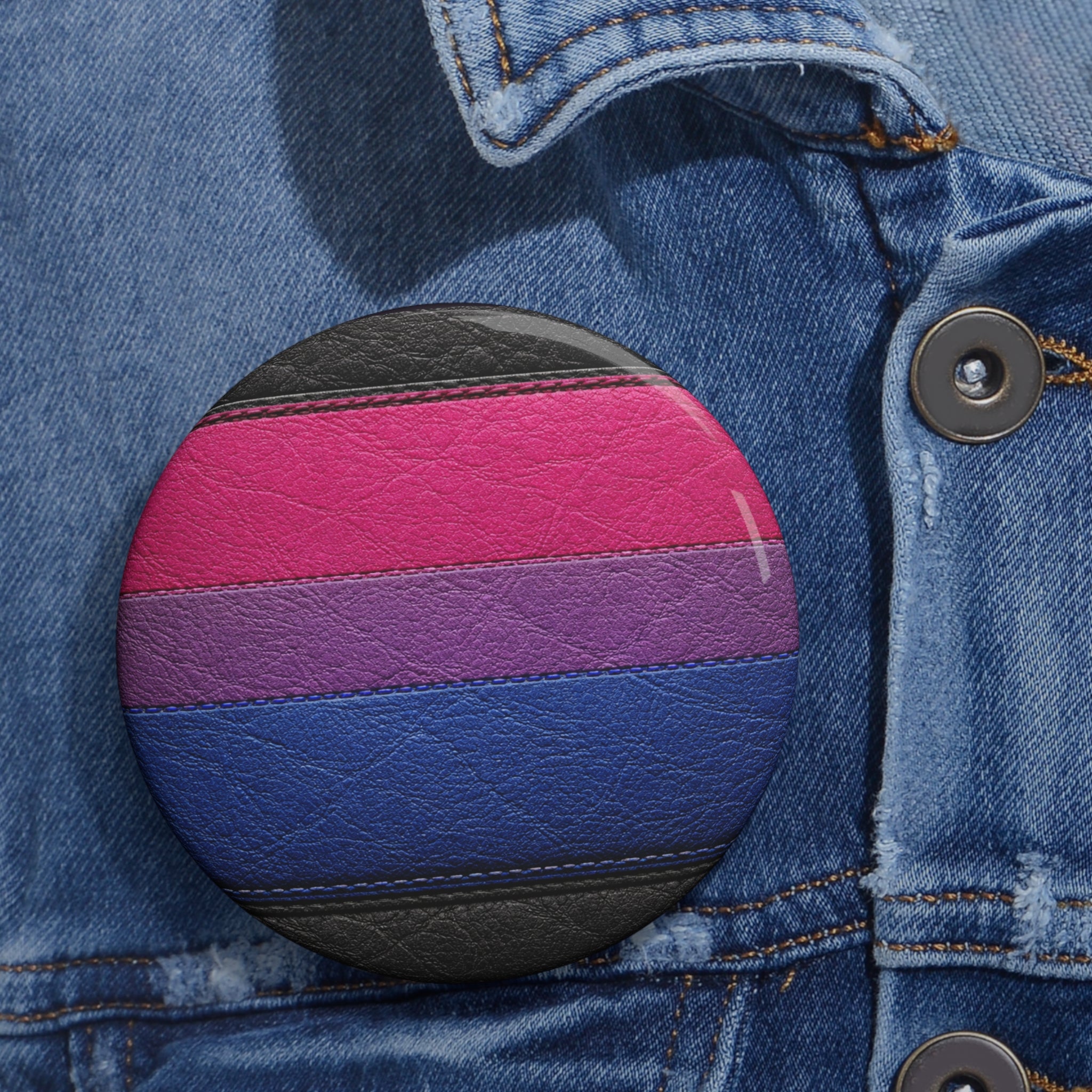 Bisexual Pride Pin Button — Leather Texture LGBTQ+ Flag Badge