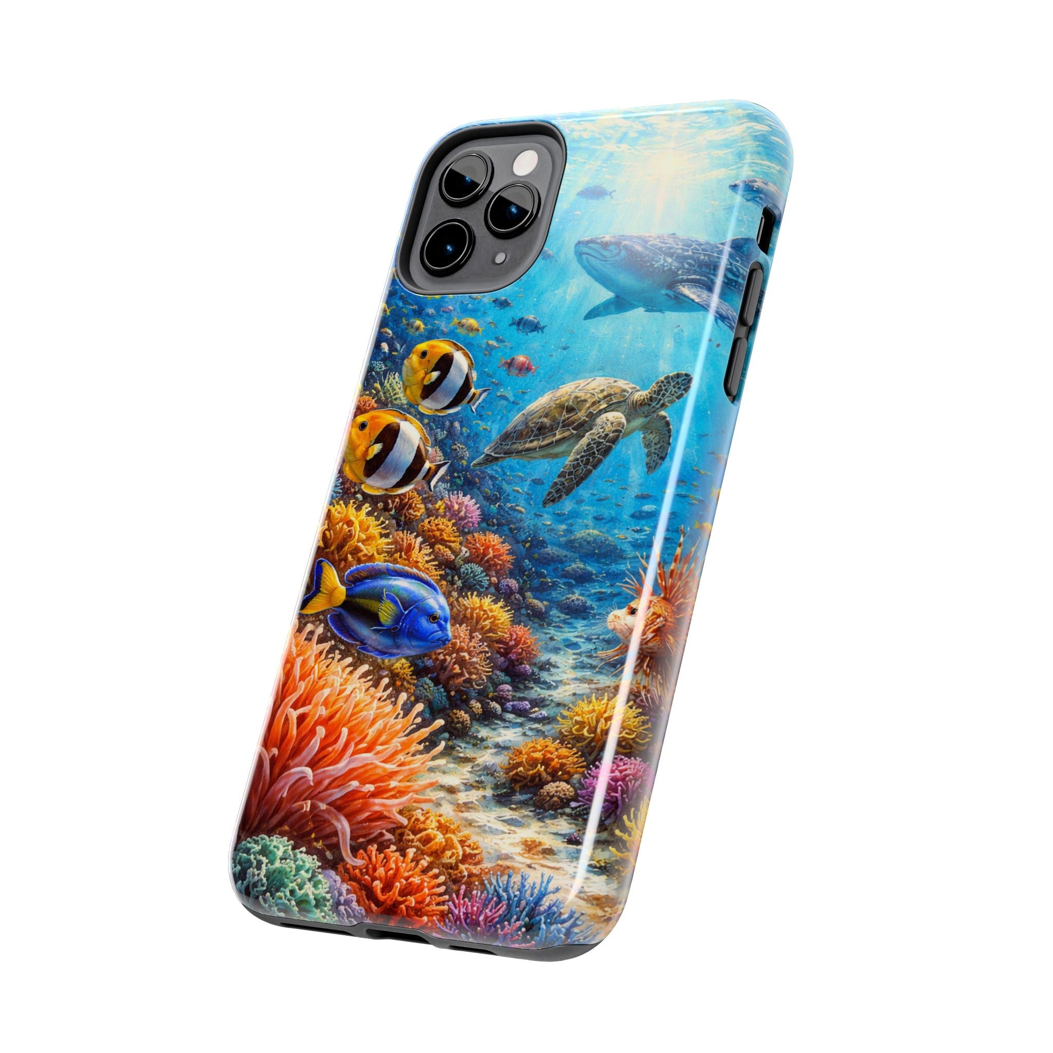 Ocean Reef Tough Phone Case — Colorful Sea Turtle & Tropical Fish Design