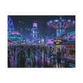 Neon County Fair Canvas Wall Art — Stretched Matte Carnival Nightscape