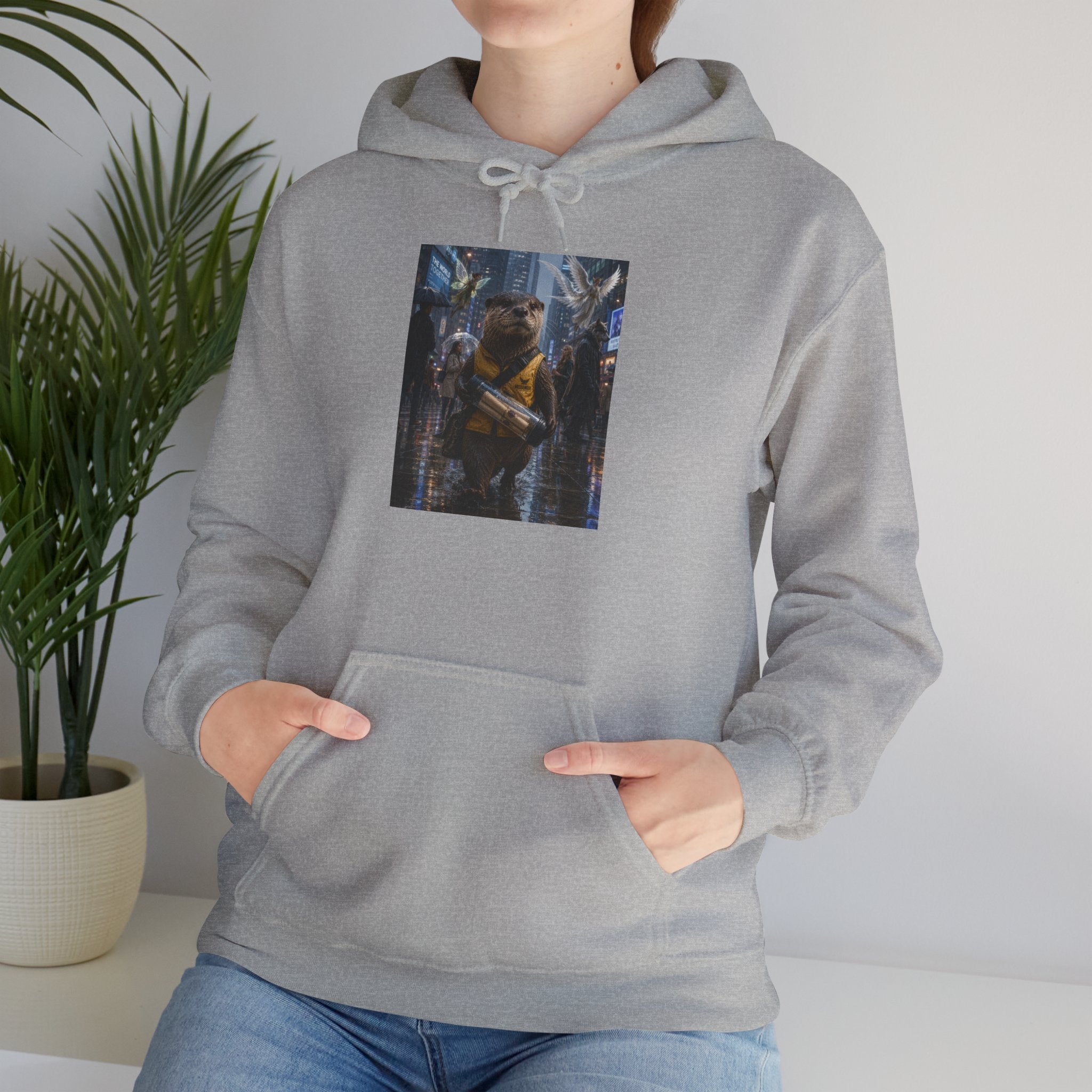 Messenger Otter Hoodie — Urban Wildlife Graphic Sweatshirt