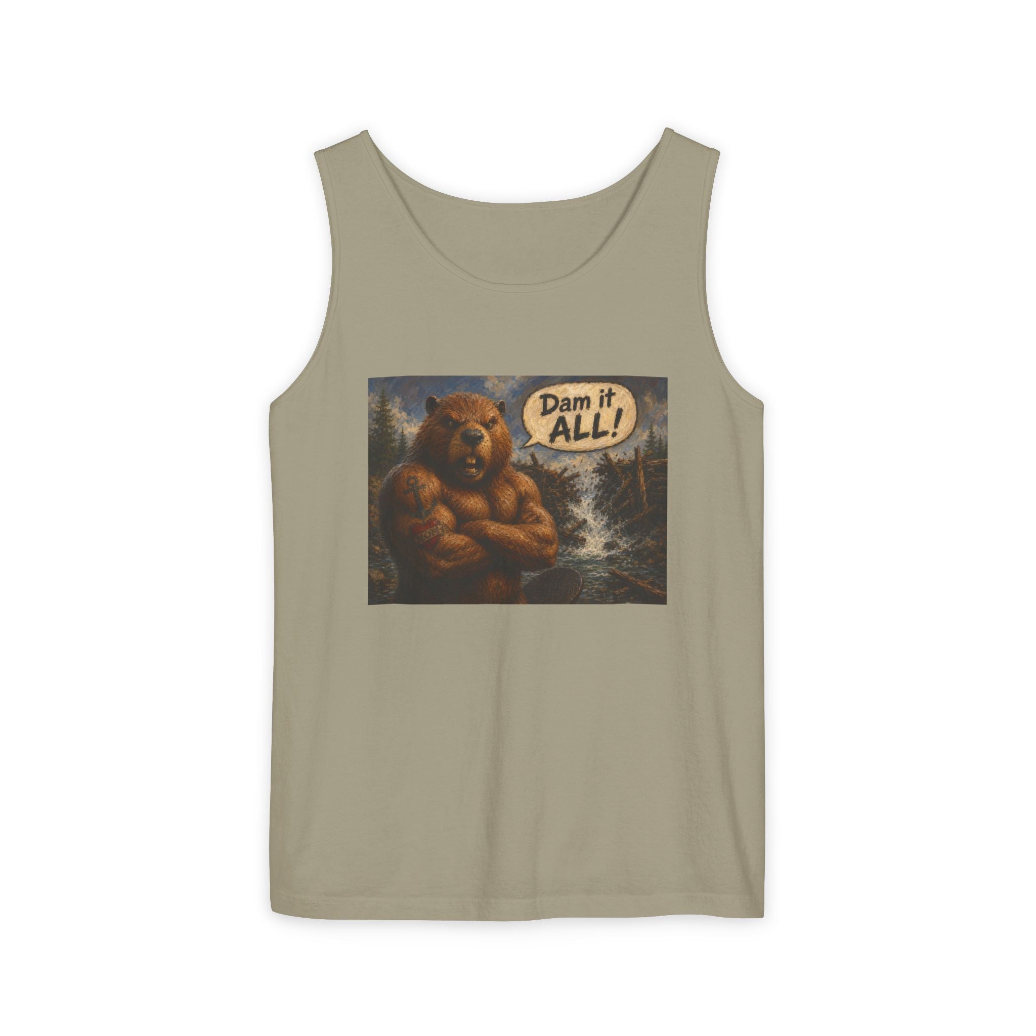 Big Beaver Graphic Tank Top — 'Dam It, All!' Vintage Wilderness Humor