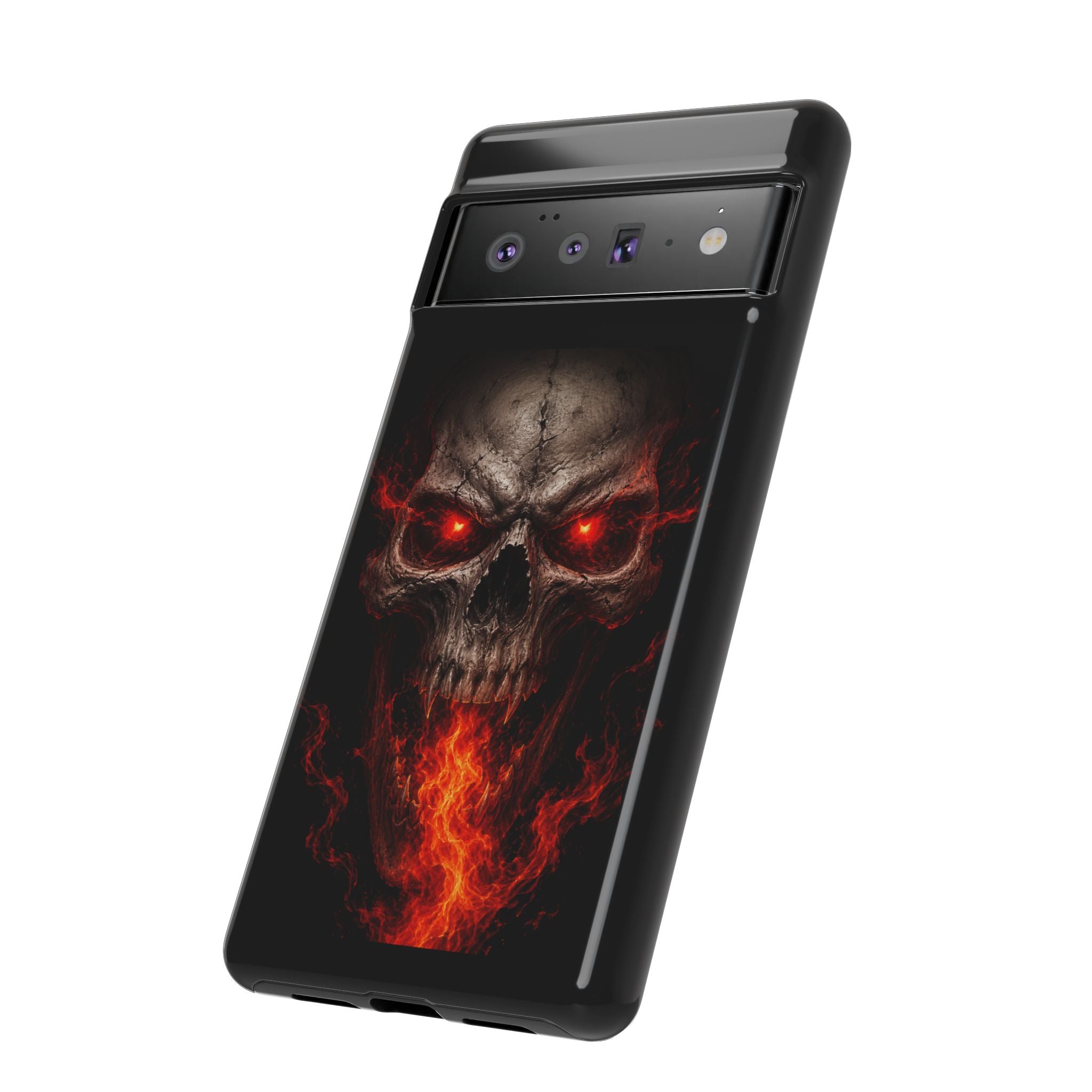 Flaming Skull Tough Case — Heavy-Duty Phone Case with Red-Eye Skull Design