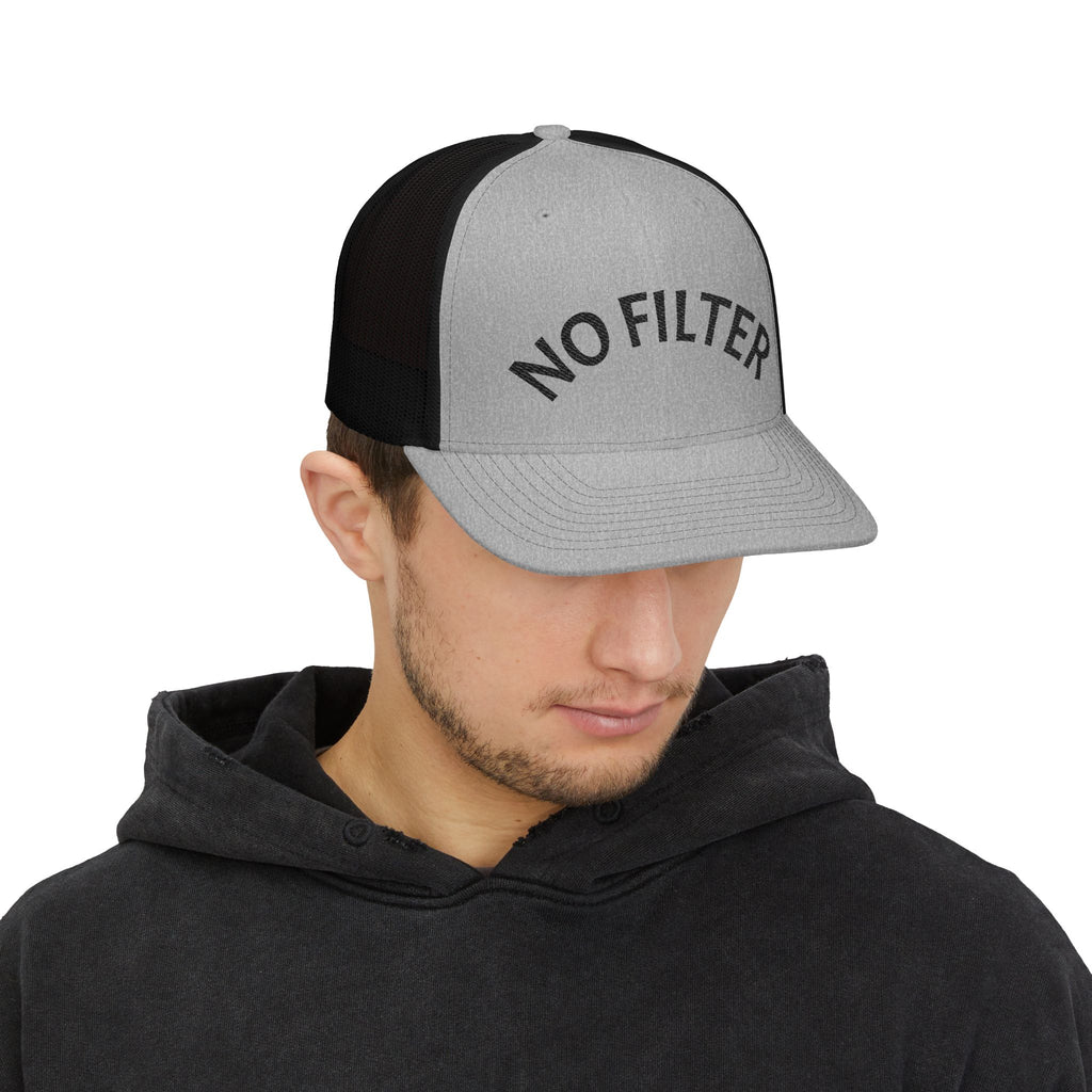 No Filter Snapback Trucker Cap — Bold Mesh Back Hat
