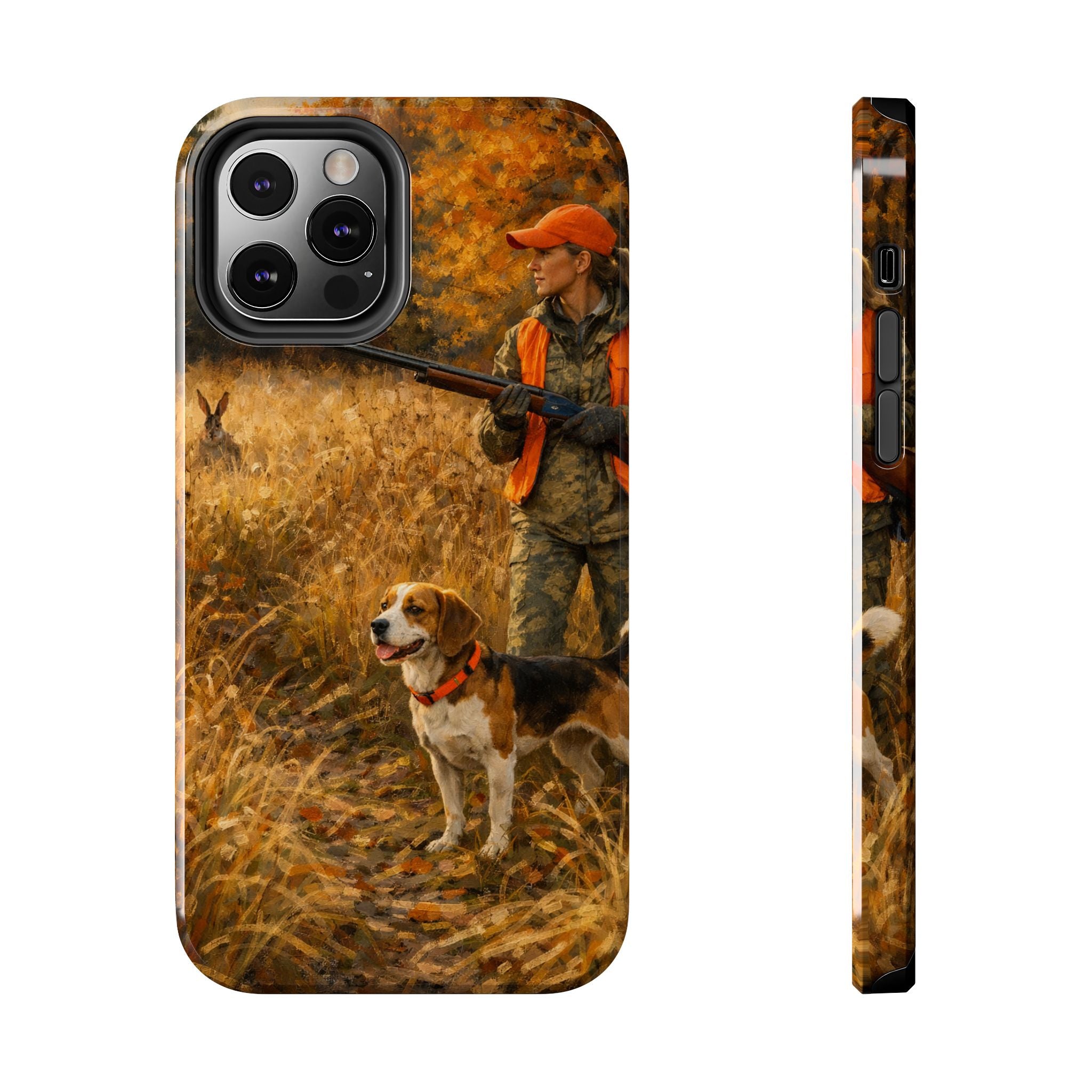 Hunting Scene Tough Phone Case — Hunter & Beagle Autumn Field Protective Cover
