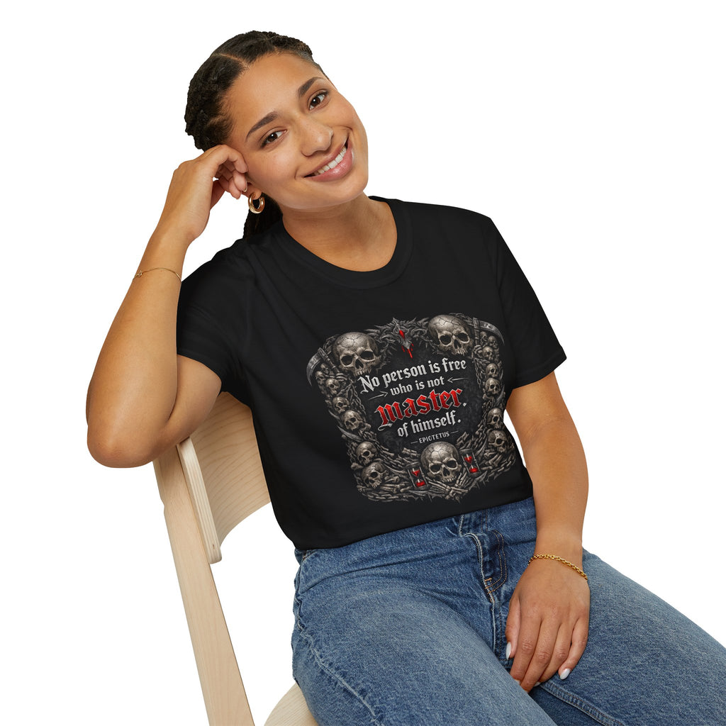 T-Shirt — Gothic Skull 'No person is free who is not master of himself' Motivational Graphic Tee