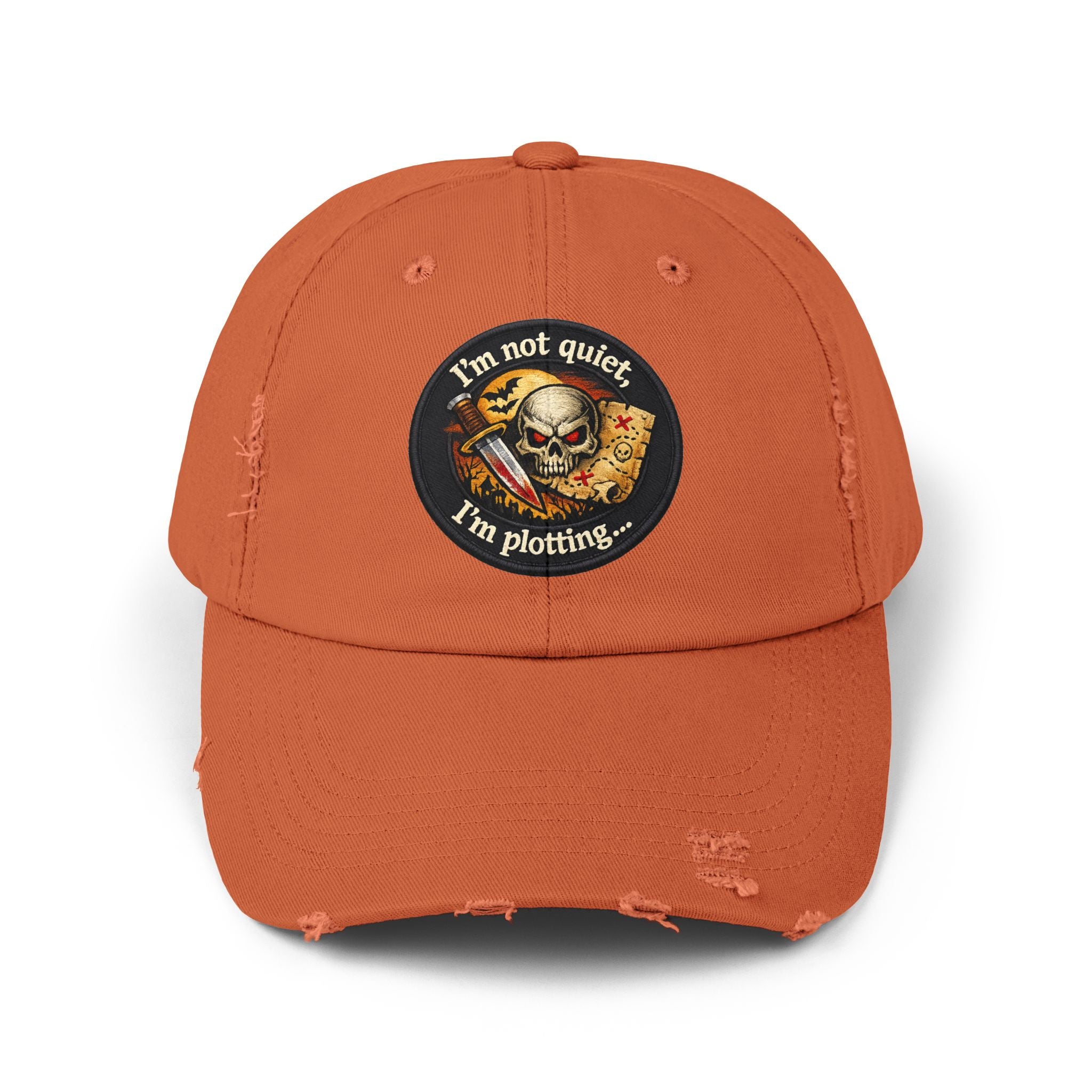 Skull & Map Distressed Cap – "I'm Not Quiet, I'm Plotting" Hat