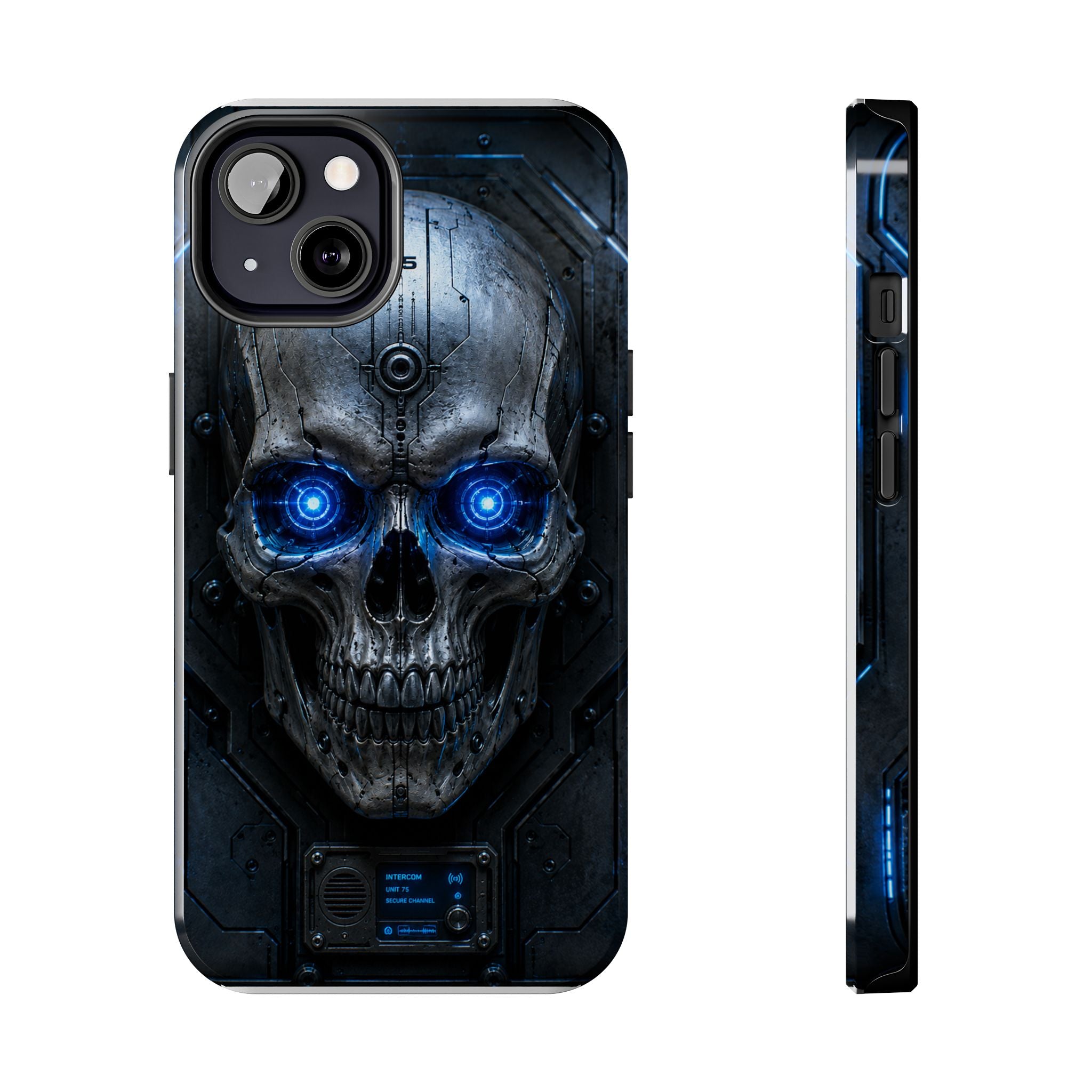 Cyber Skull Tough Phone Case — Blue LED Scary Robot Skull iPhone Case