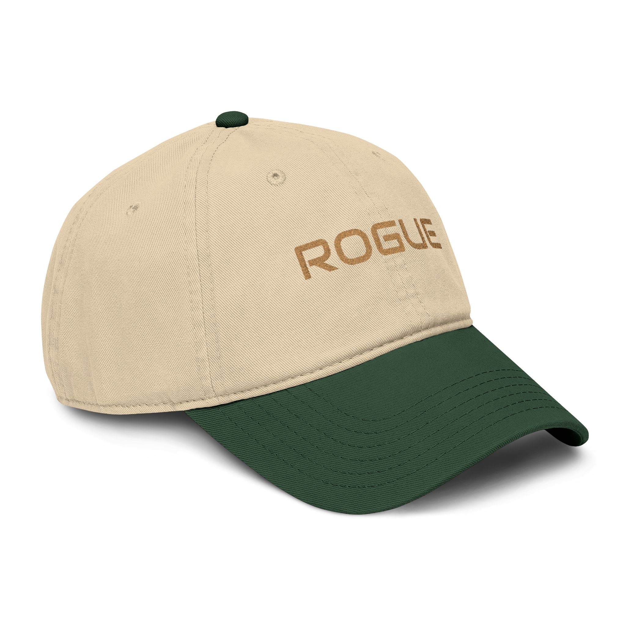 Rogue Embroidered Washed Baseball Cap — Vintage Gray Dad Hat with Gold Stitching