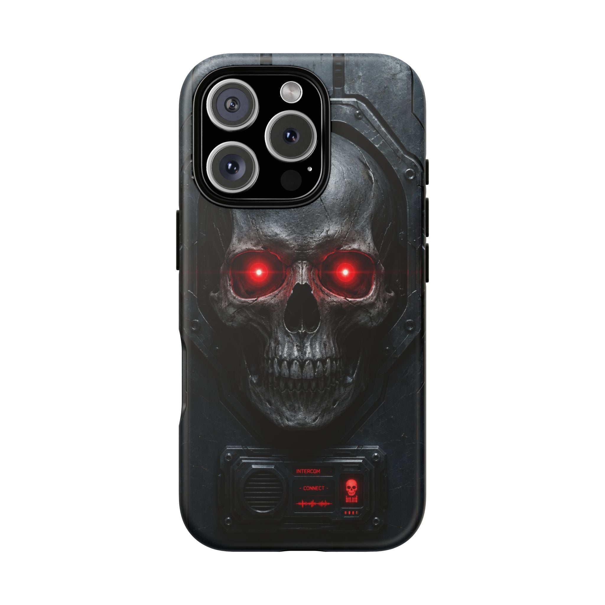 Skull Sentinel Phone Case — Red-Eyed Tactical Skull Protective Case