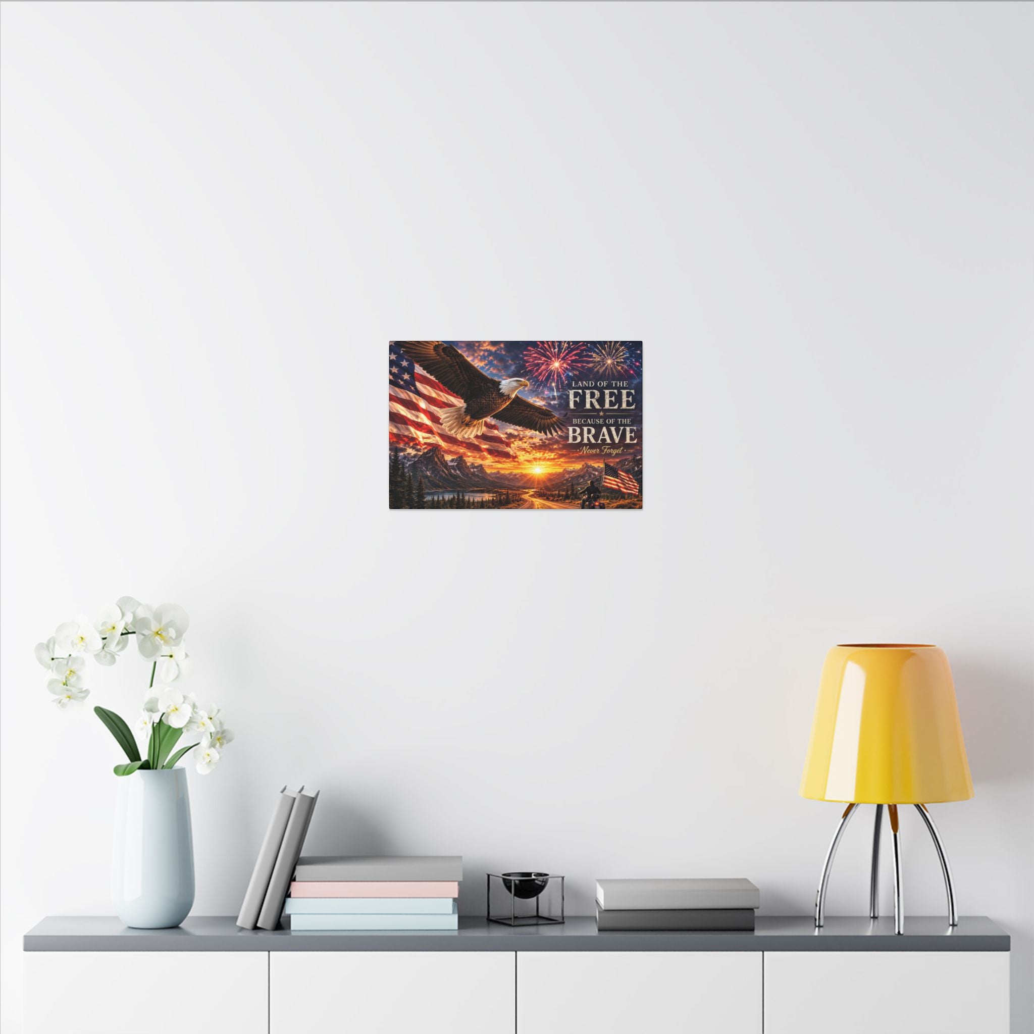 Patriotic Eagle Canvas Wall Art — “Land of the Free Because of the Brave” Matte Stretched Print