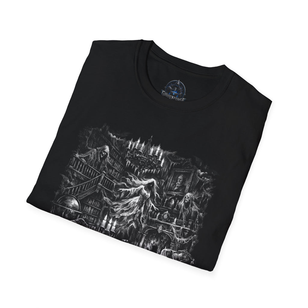Gothic Haunted Manor T-Shirt — Ghostly Candlelit Night Design