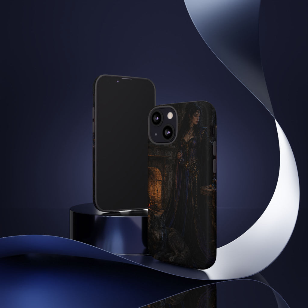 Gothic Witch Phone Case — Dark Fantasy Wolf & Fireplace Tough Case