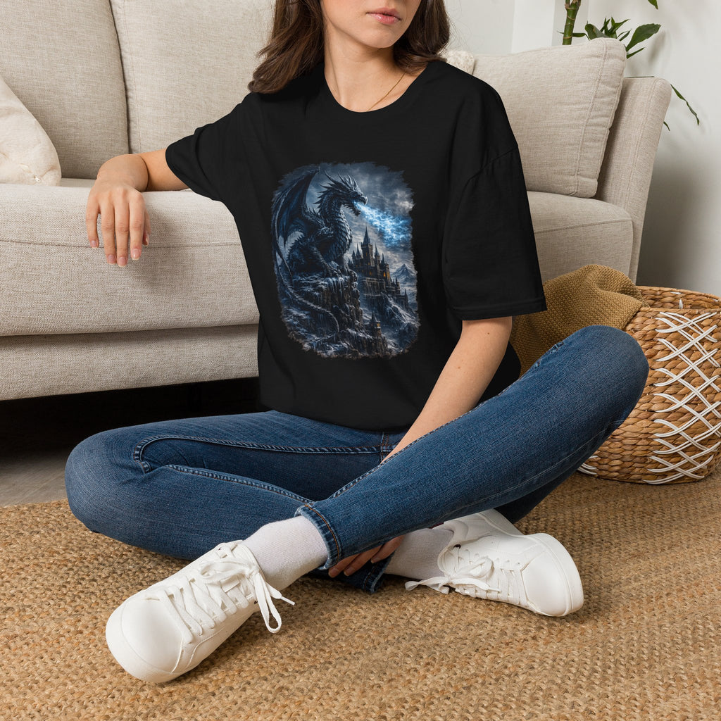 Ice Dragon Castle Graphic T-Shirt — Mystical Night Fantasy Tee