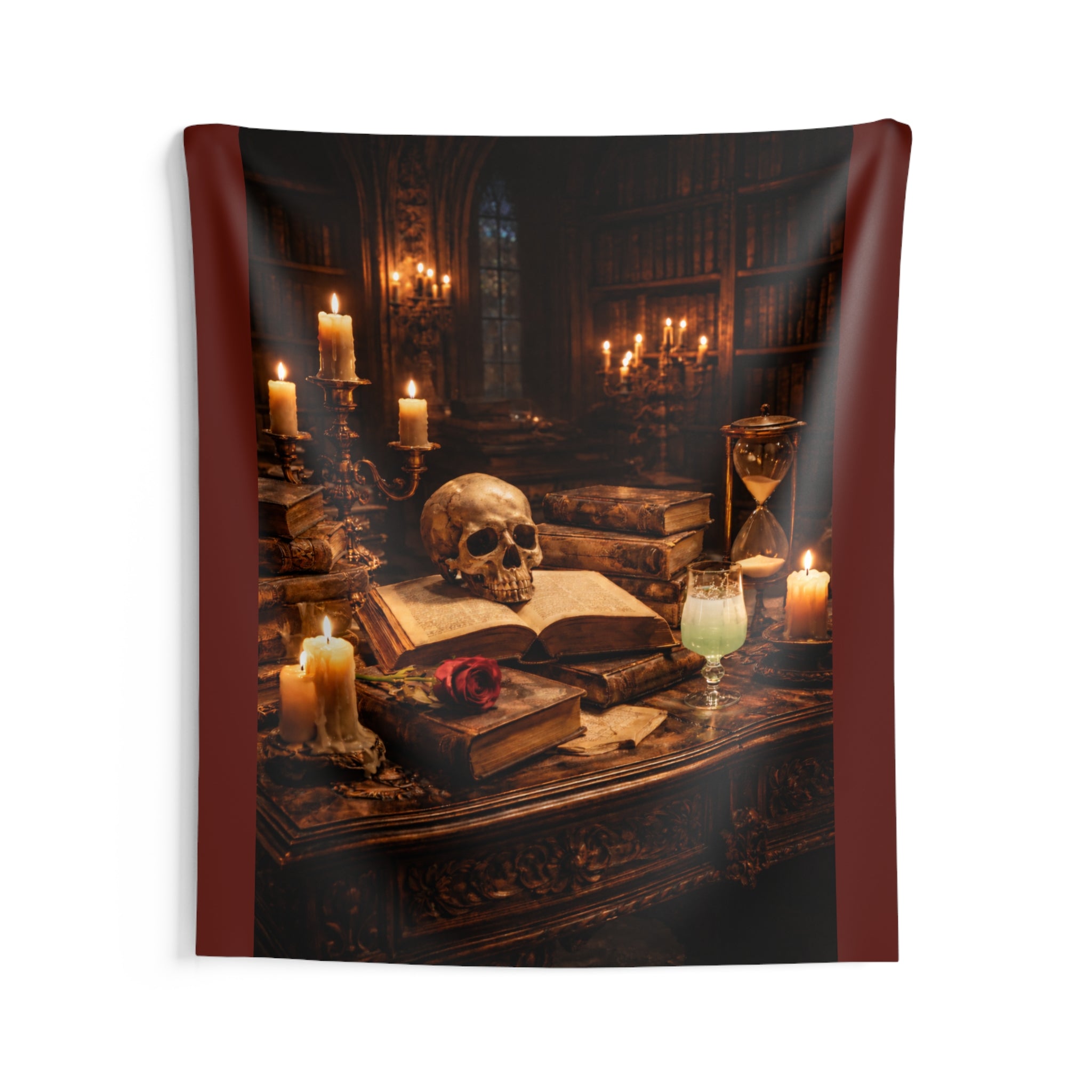 Gothic Library Tapestry — Memento Mori Wall Art