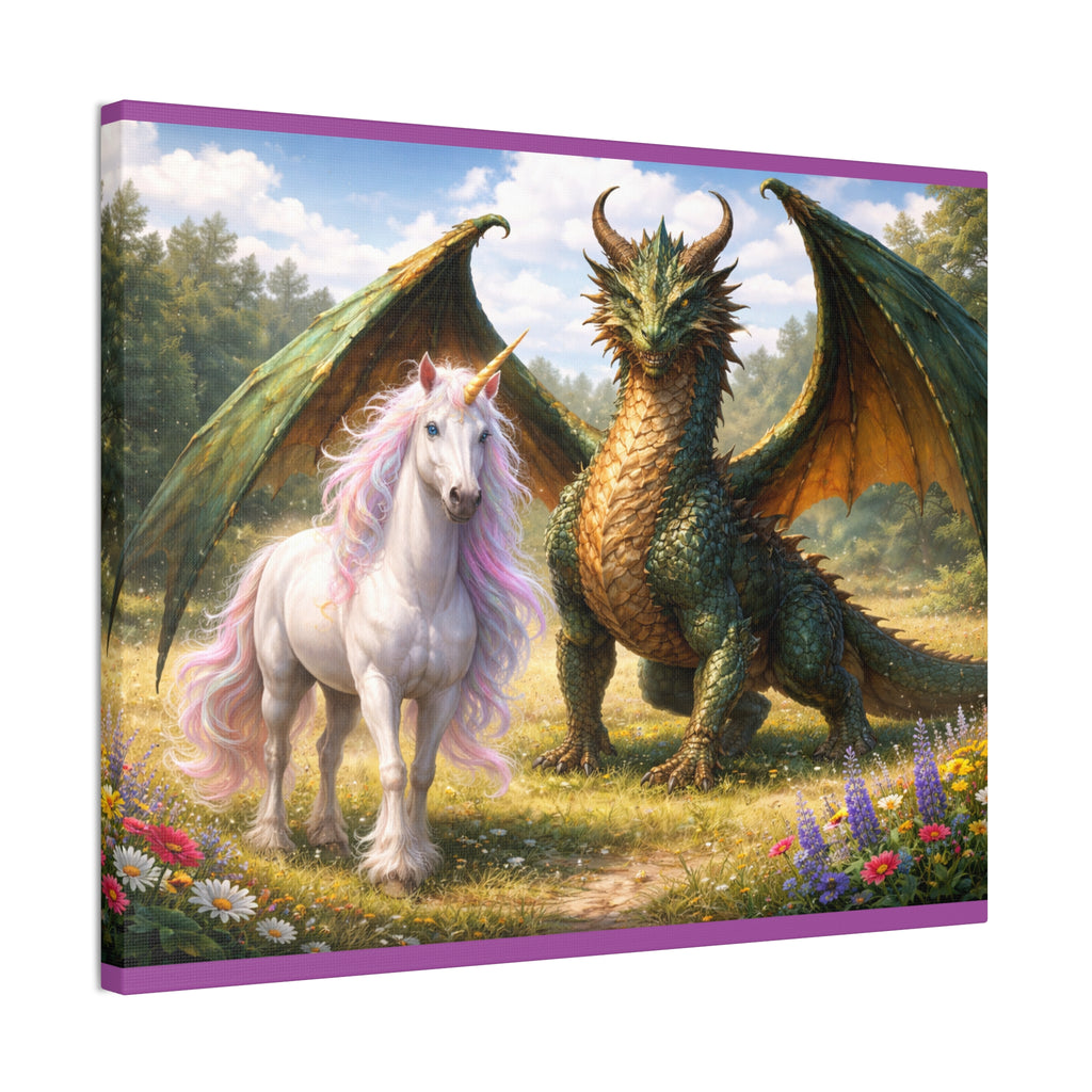 Dragon and Unicorn Canvas Wall Art — Fantasy Creature Print for Nursery, Kids’ Room & Fantasy Decor