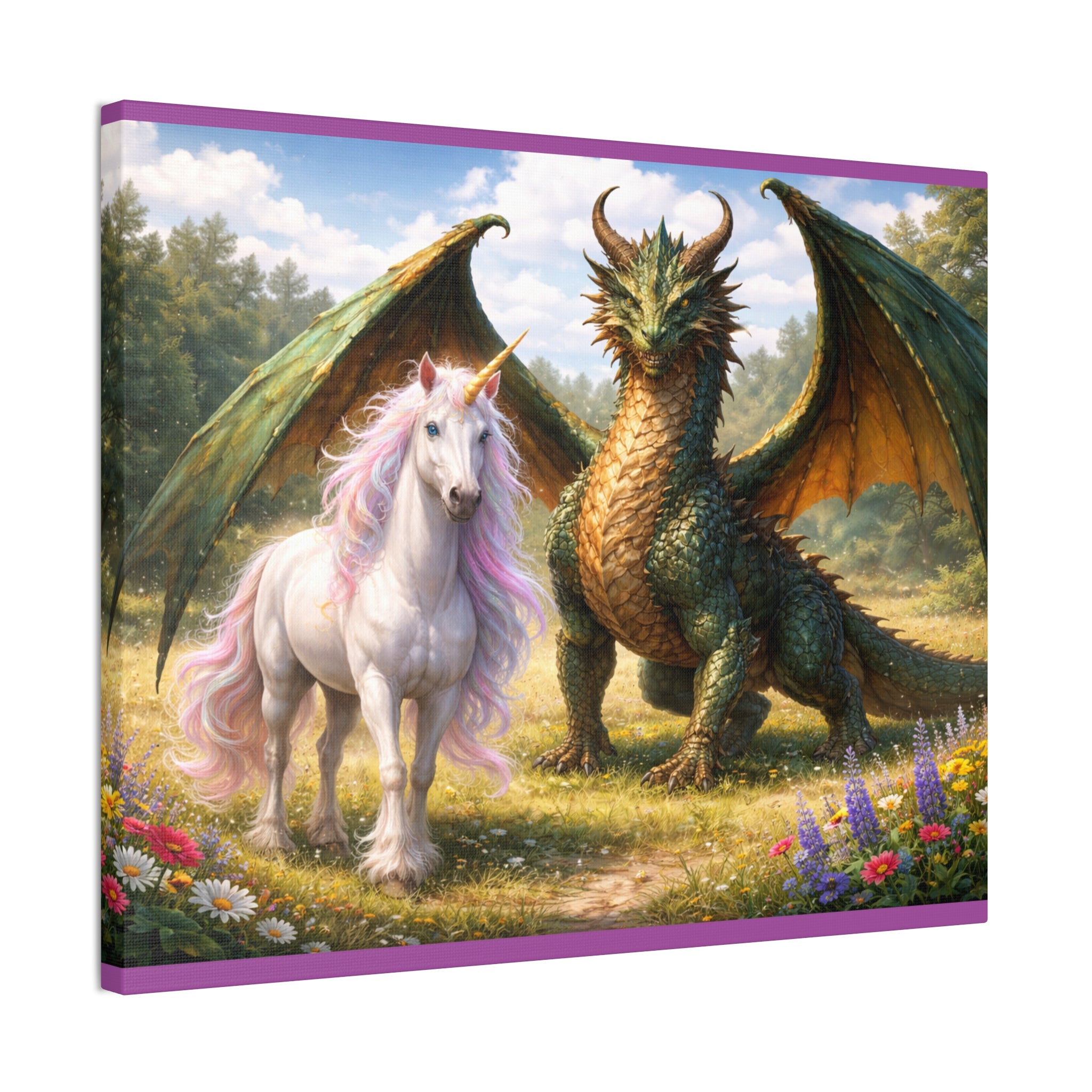 Dragon and Unicorn Canvas Wall Art — Fantasy Creature Print for Nursery, Kids’ Room & Fantasy Decor