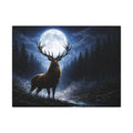 Moonlit Stag Canvas Wall Art — Majestic Deer in Forest Night Scene