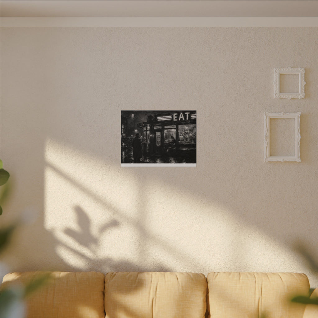Retro Diner Night Canvas — Noir Street Scene Matte Wall Art