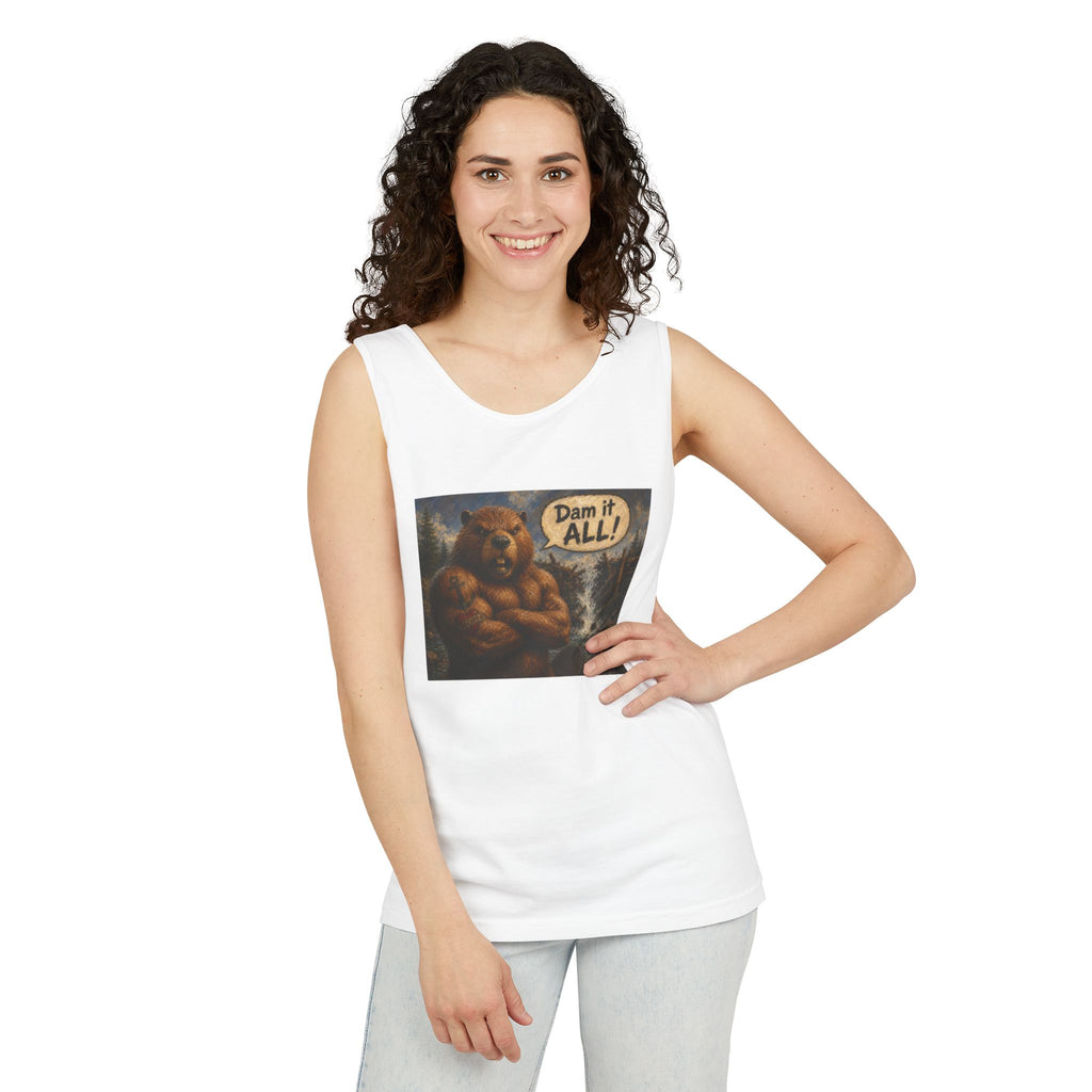 Big Beaver Graphic Tank Top — 'Dam It, All!' Vintage Wilderness Humor